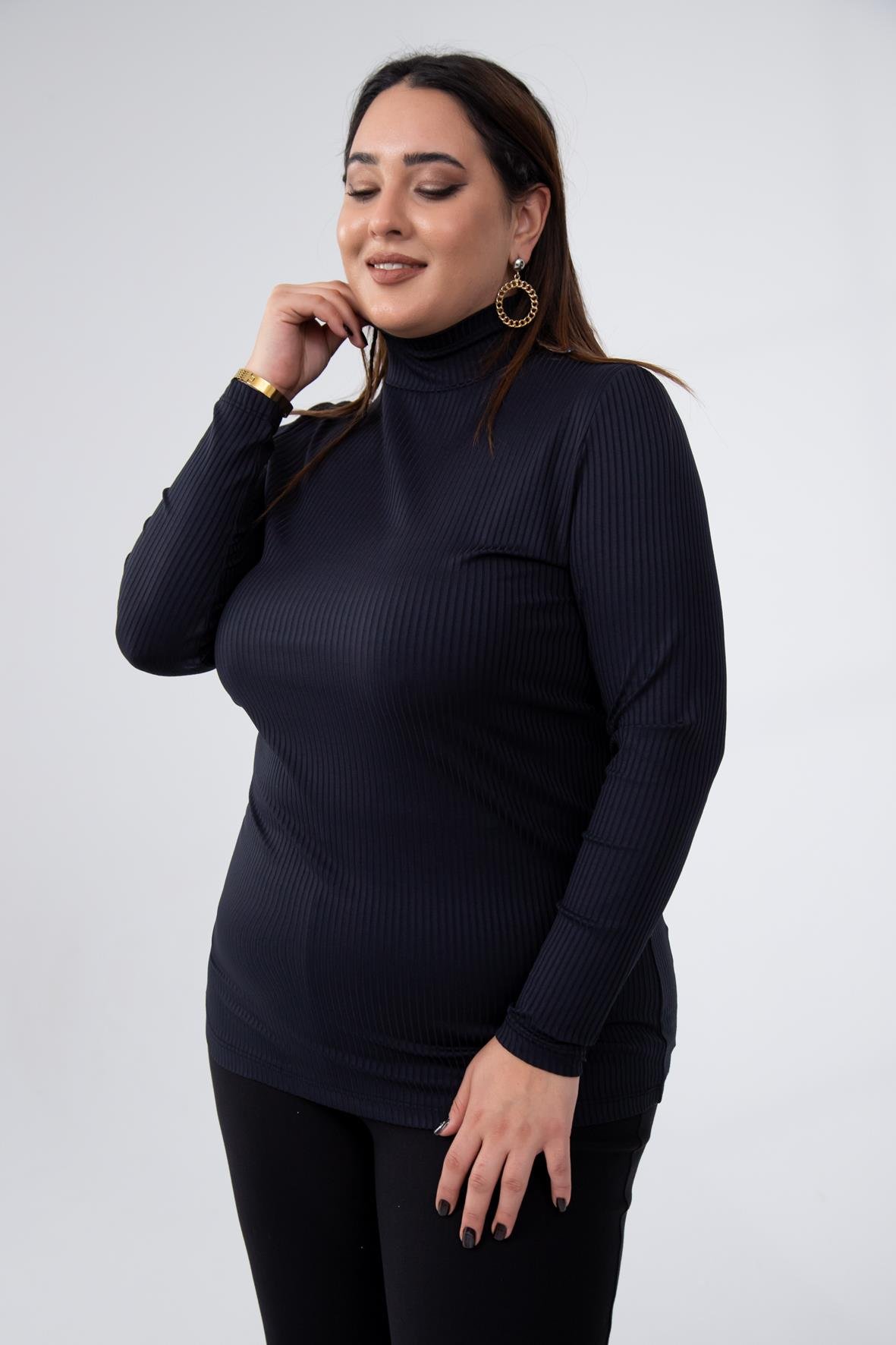 Büyük Beden 1228023 Fitilli Boğazlı Bady  Siyah