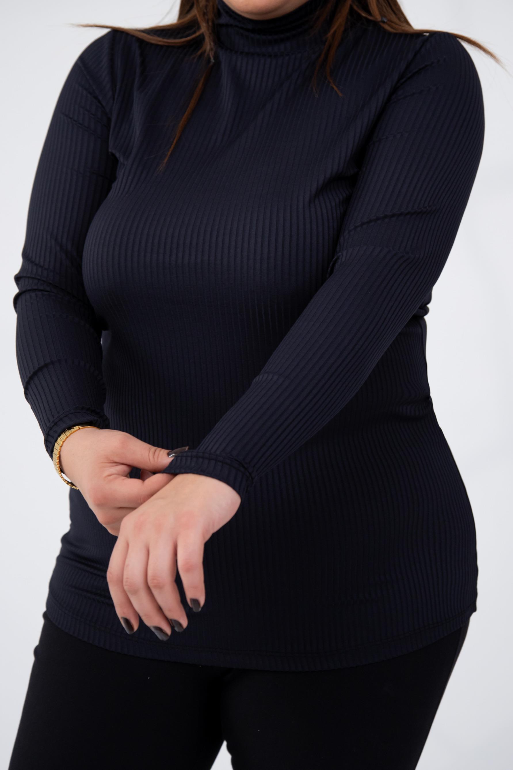 Büyük Beden 1228023 Fitilli Boğazlı Bady  Siyah