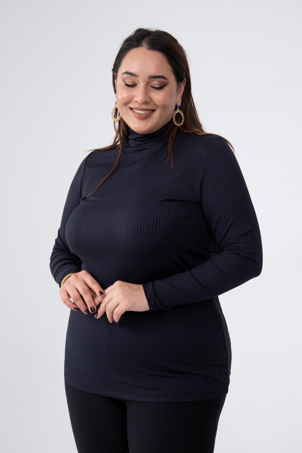 Büyük Beden 1228023 Fitilli Boğazlı Bady  Siyah