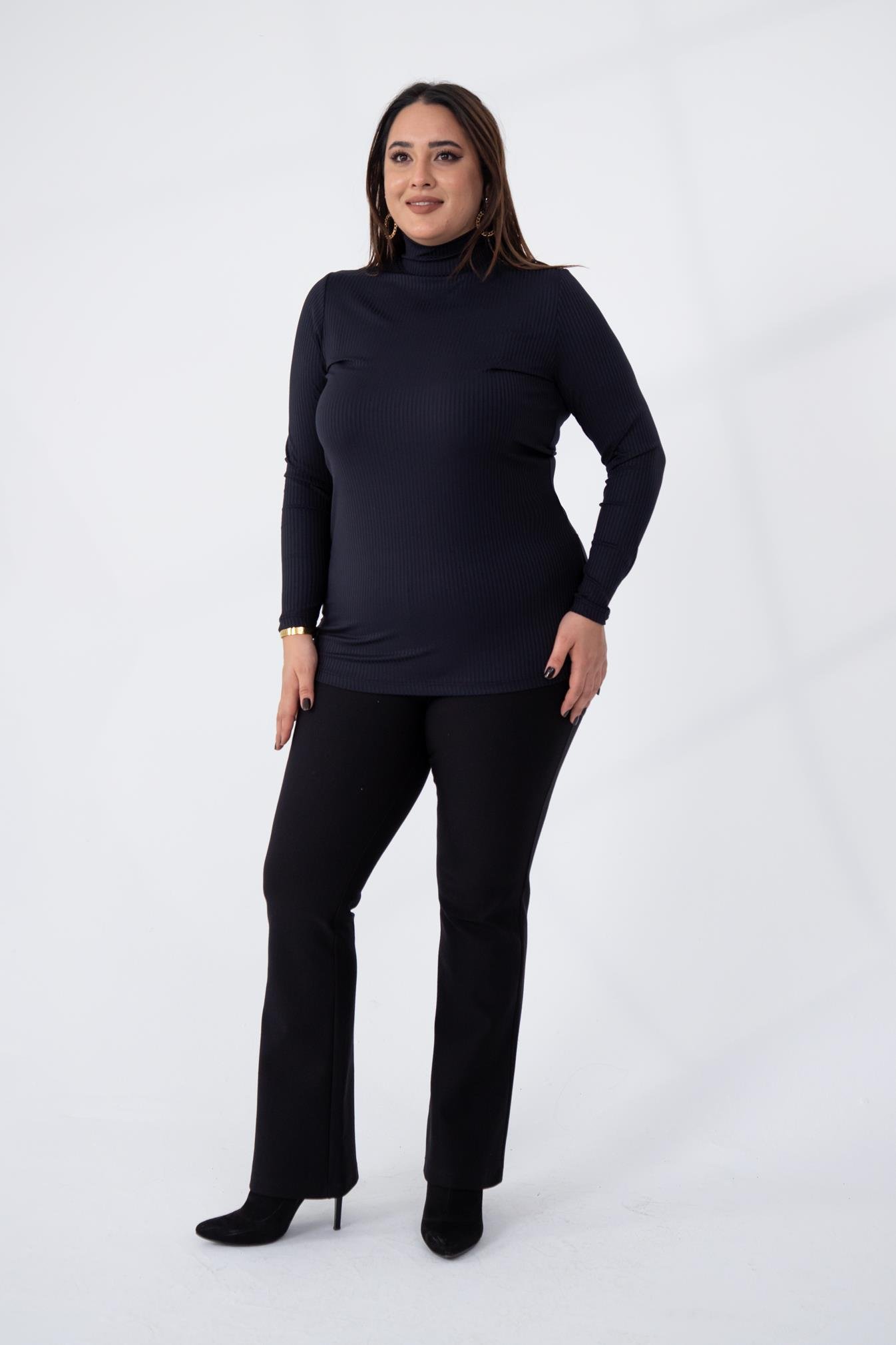 Büyük Beden 1228023 Fitilli Boğazlı Bady  Siyah