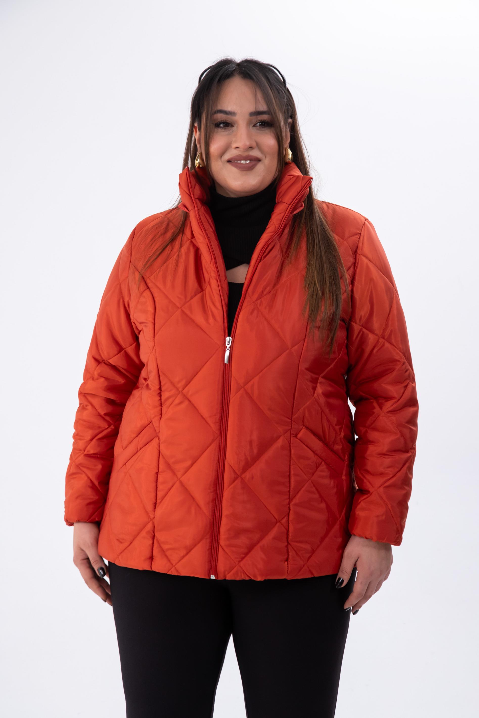 Büyük Beden 132058 Kapitone Kısa Mont  Kiremit