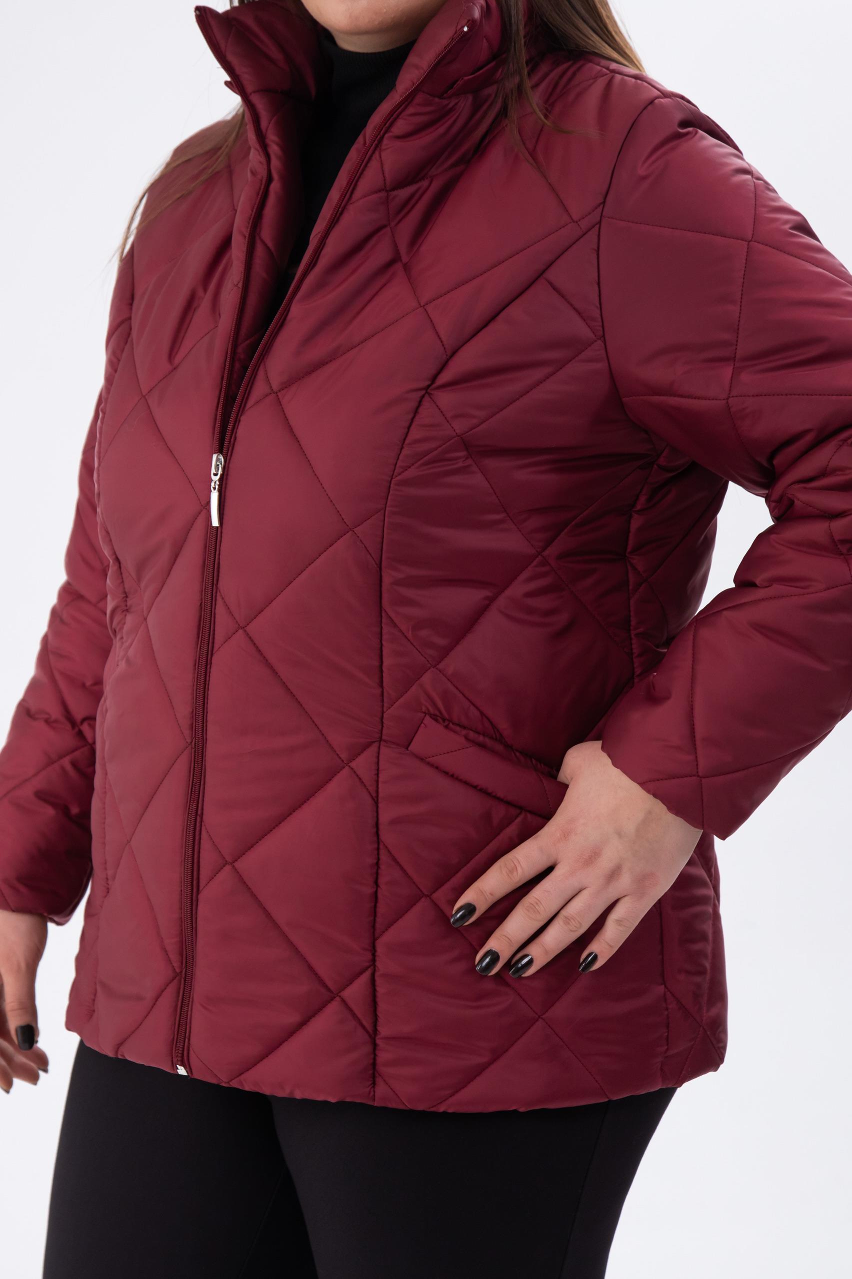 Büyük Beden 132058 Kapitone Kısa Mont  Bordo