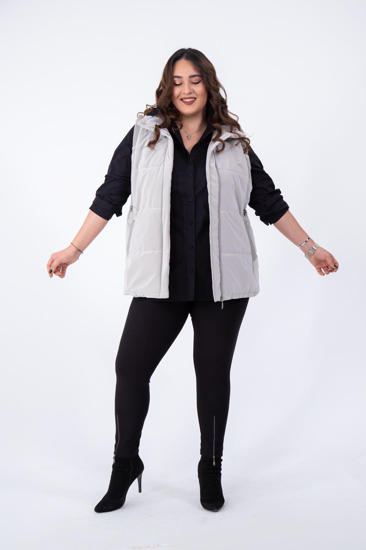 Büyük Beden 132187 Kapitone Yelek  Taş