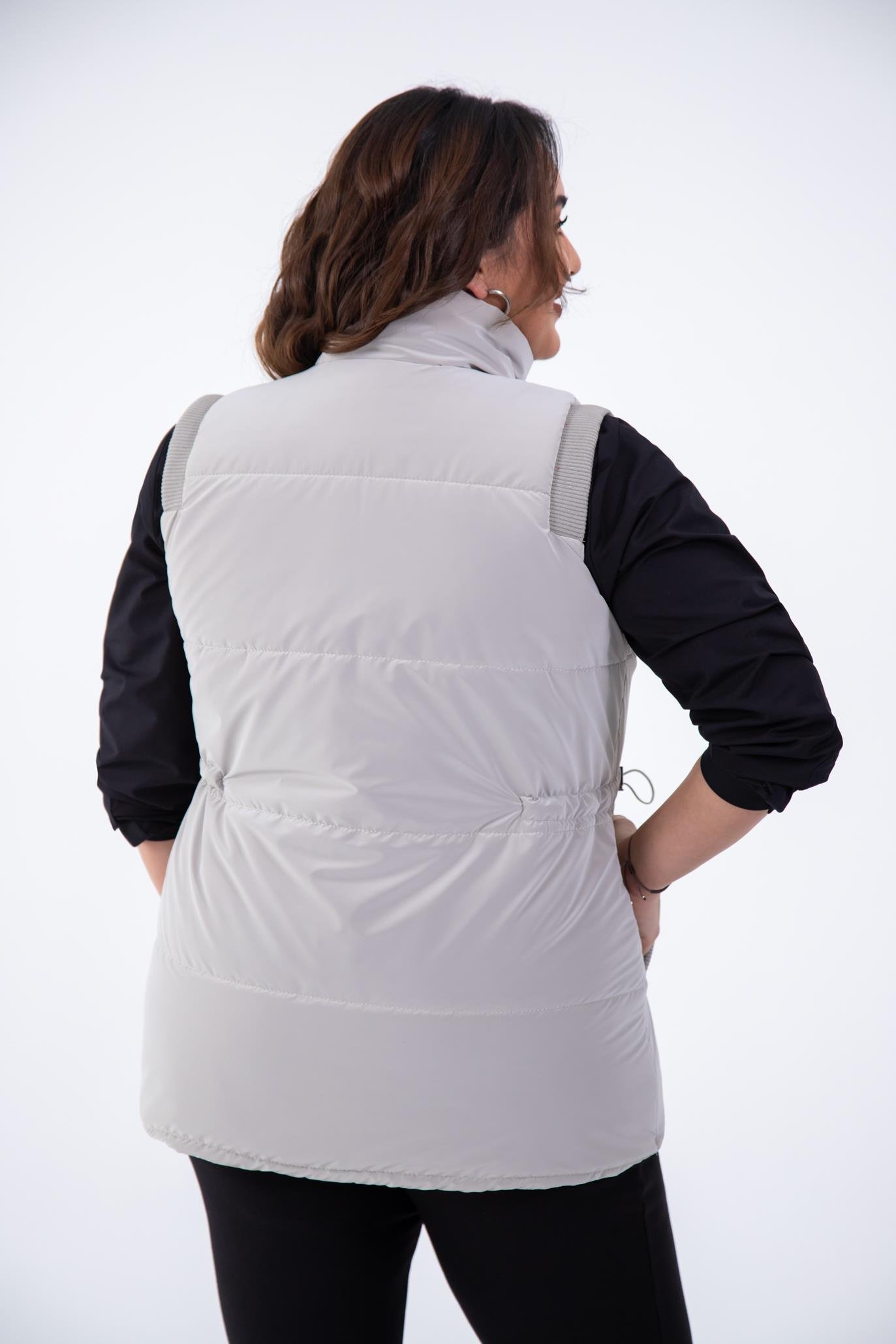 Büyük Beden 132187 Kapitone Yelek  Taş