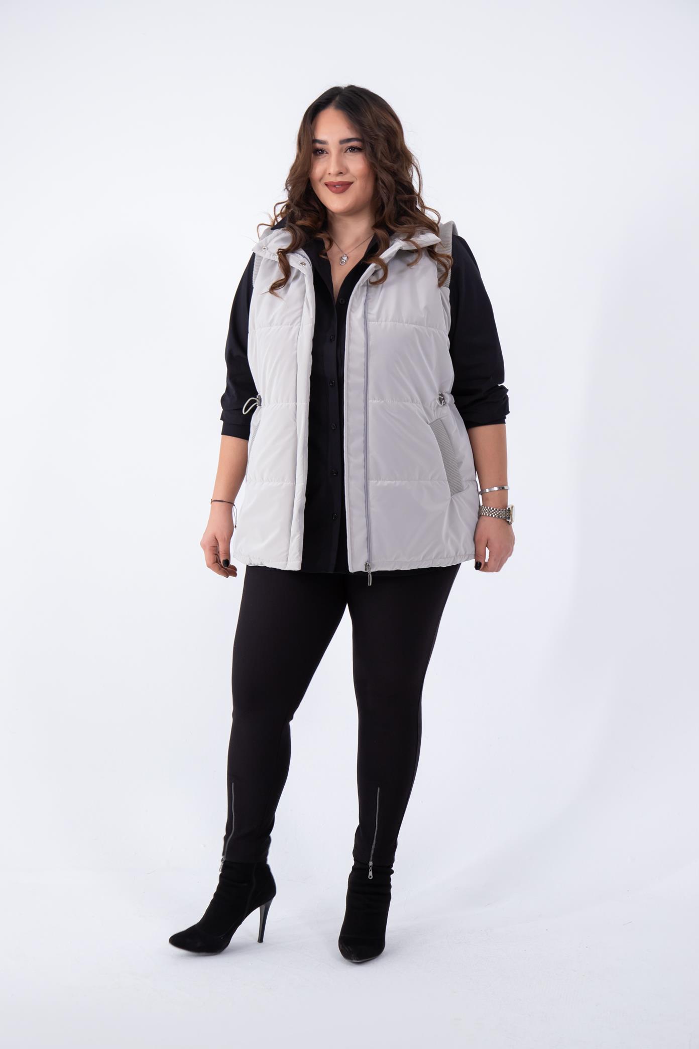 Büyük Beden 132187 Kapitone Yelek  Taş