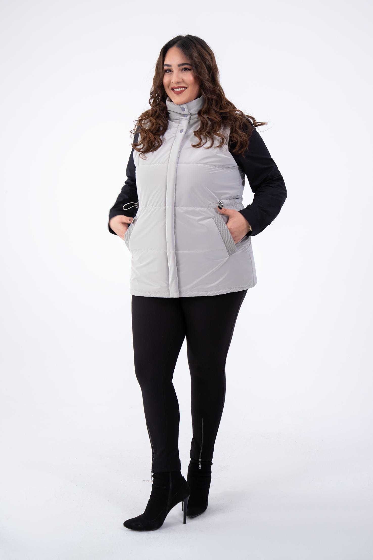 Büyük Beden 132187 Kapitone Yelek  Taş