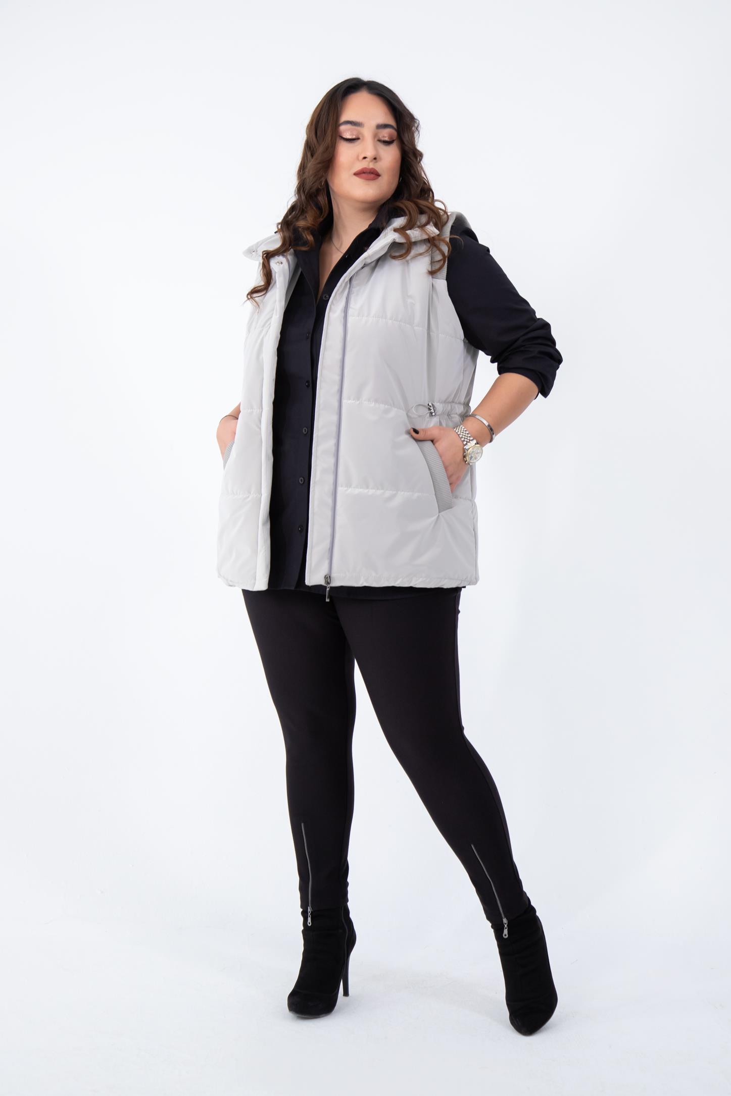 Büyük Beden 132187 Kapitone Yelek  Taş