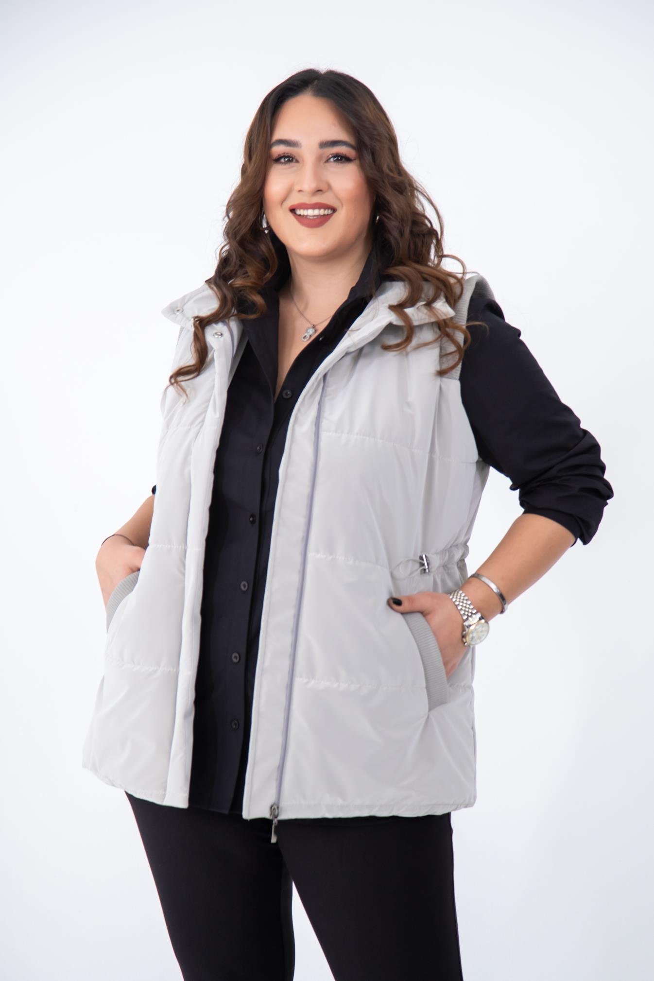 Büyük Beden 132187 Kapitone Yelek  Taş