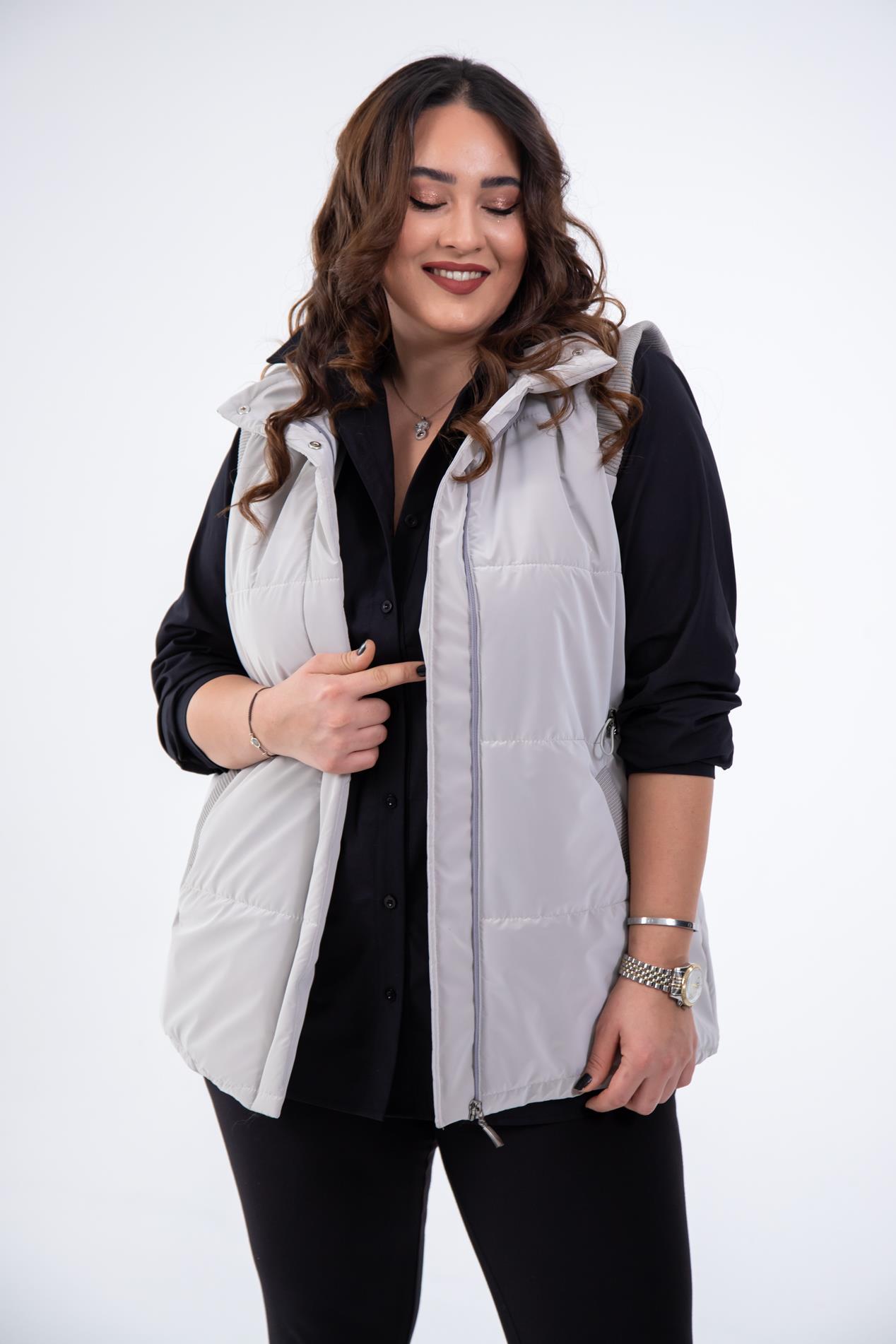 Büyük Beden 132187 Kapitone Yelek  Taş