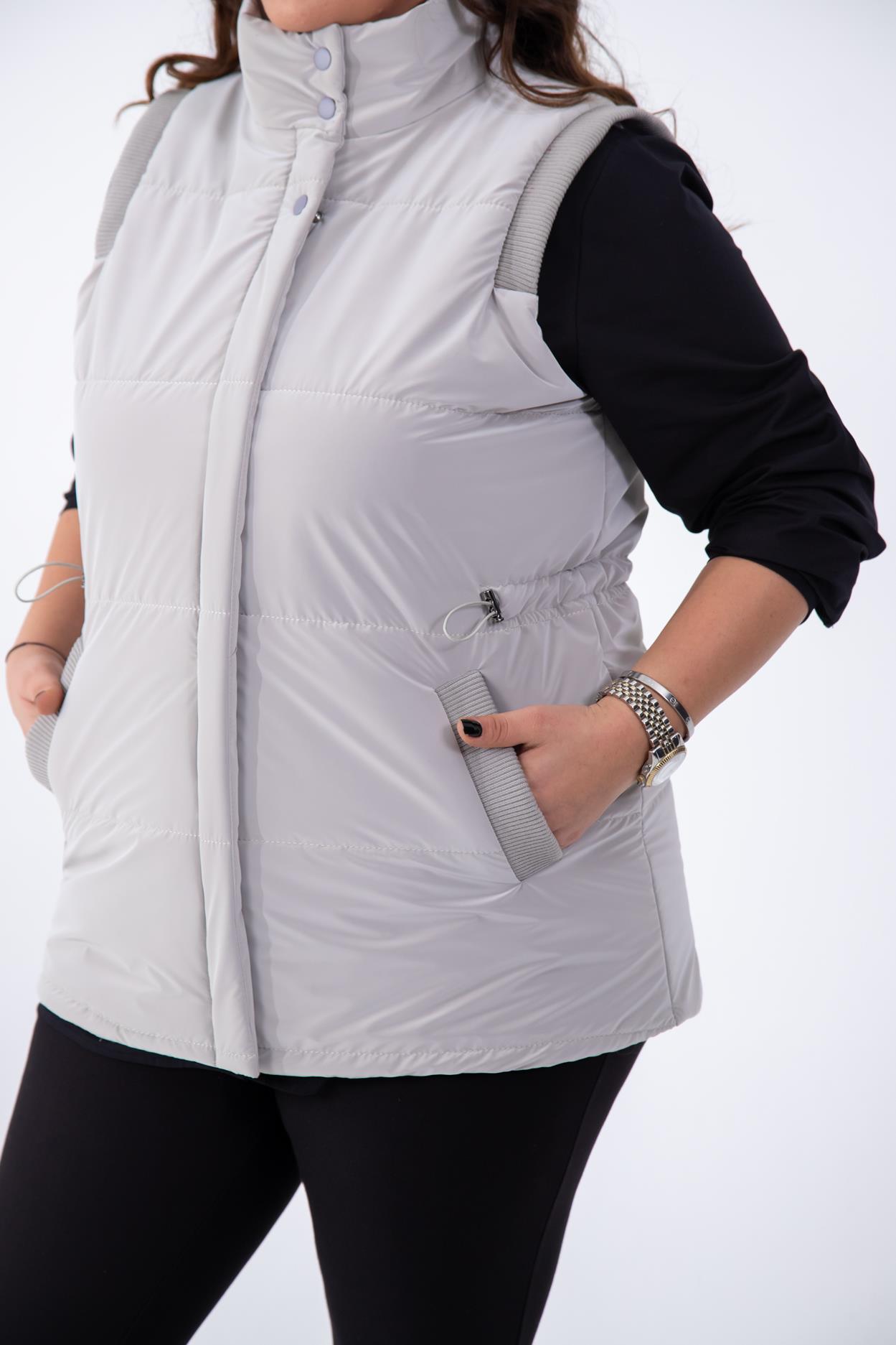 Büyük Beden 132187 Kapitone Yelek  Taş