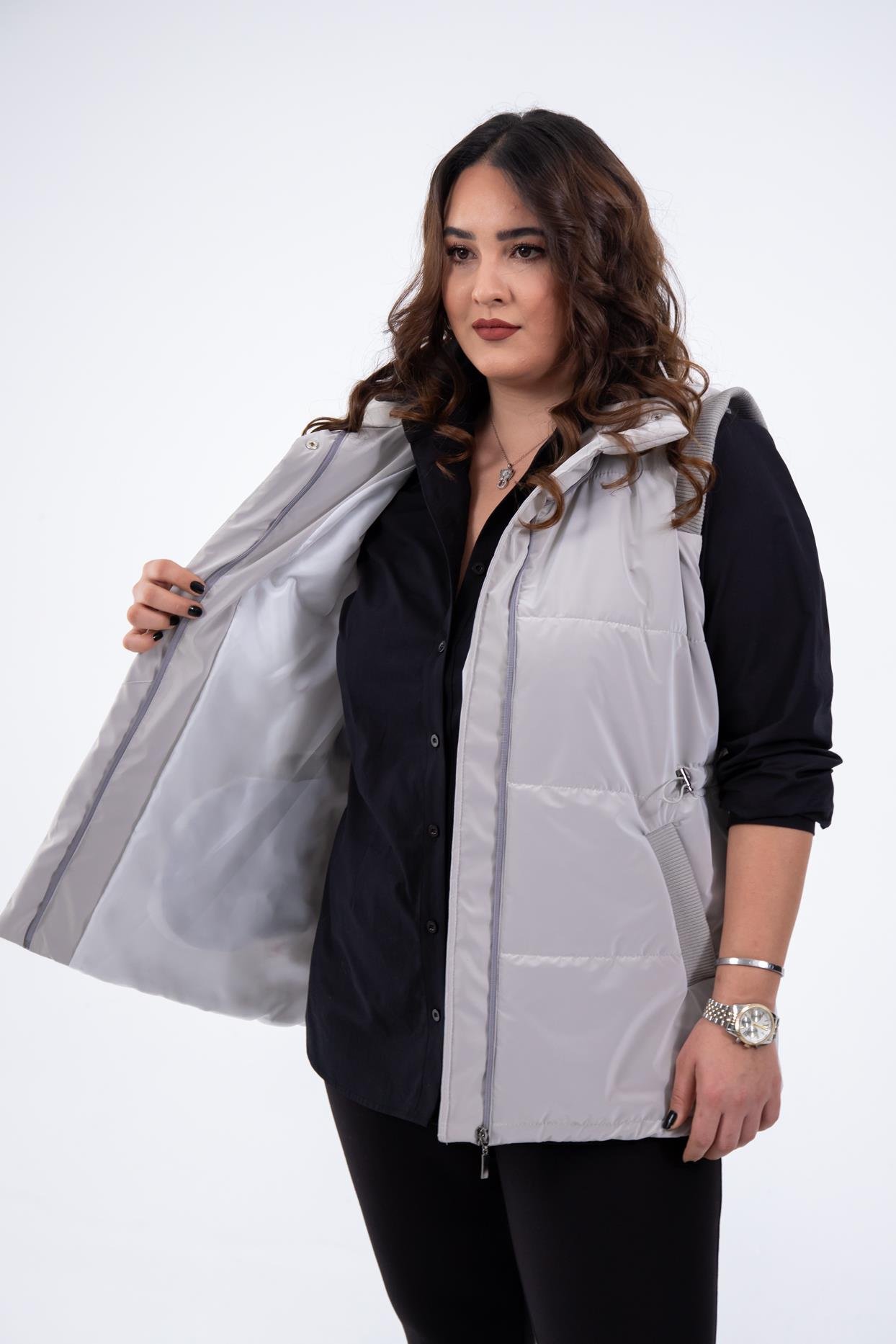 Büyük Beden 132187 Kapitone Yelek  Taş