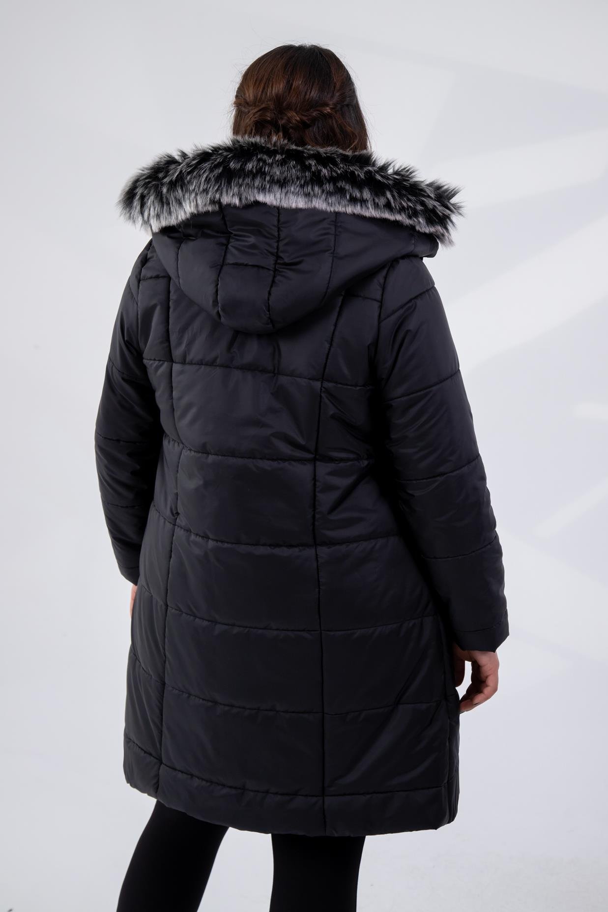 Büyük Beden 132334 Şapkası  Kürklü Mont  Siyah