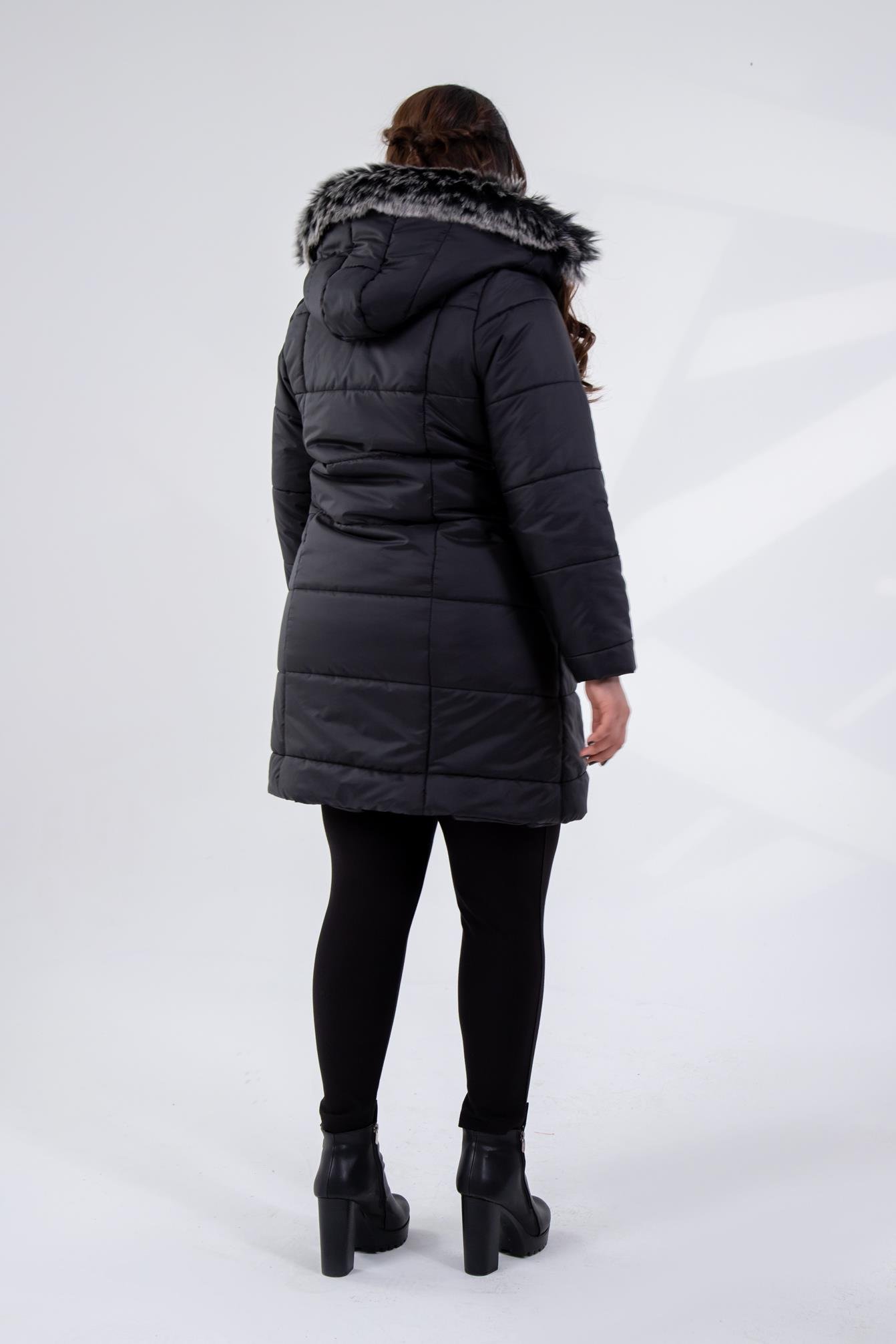 Büyük Beden 132334 Şapkası  Kürklü Mont  Siyah