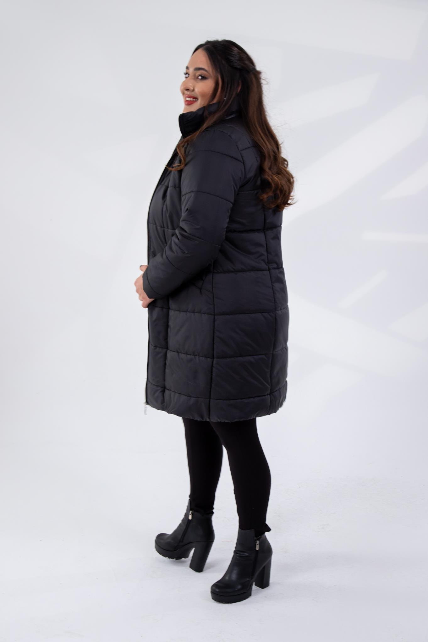 Büyük Beden 132334 Şapkası  Kürklü Mont  Siyah