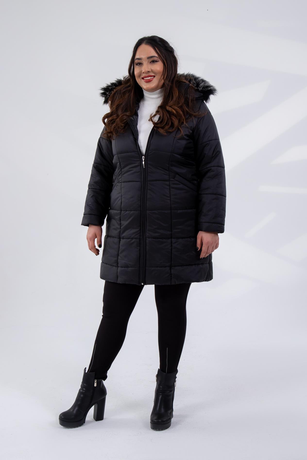 Büyük Beden 132334 Şapkası  Kürklü Mont  Siyah