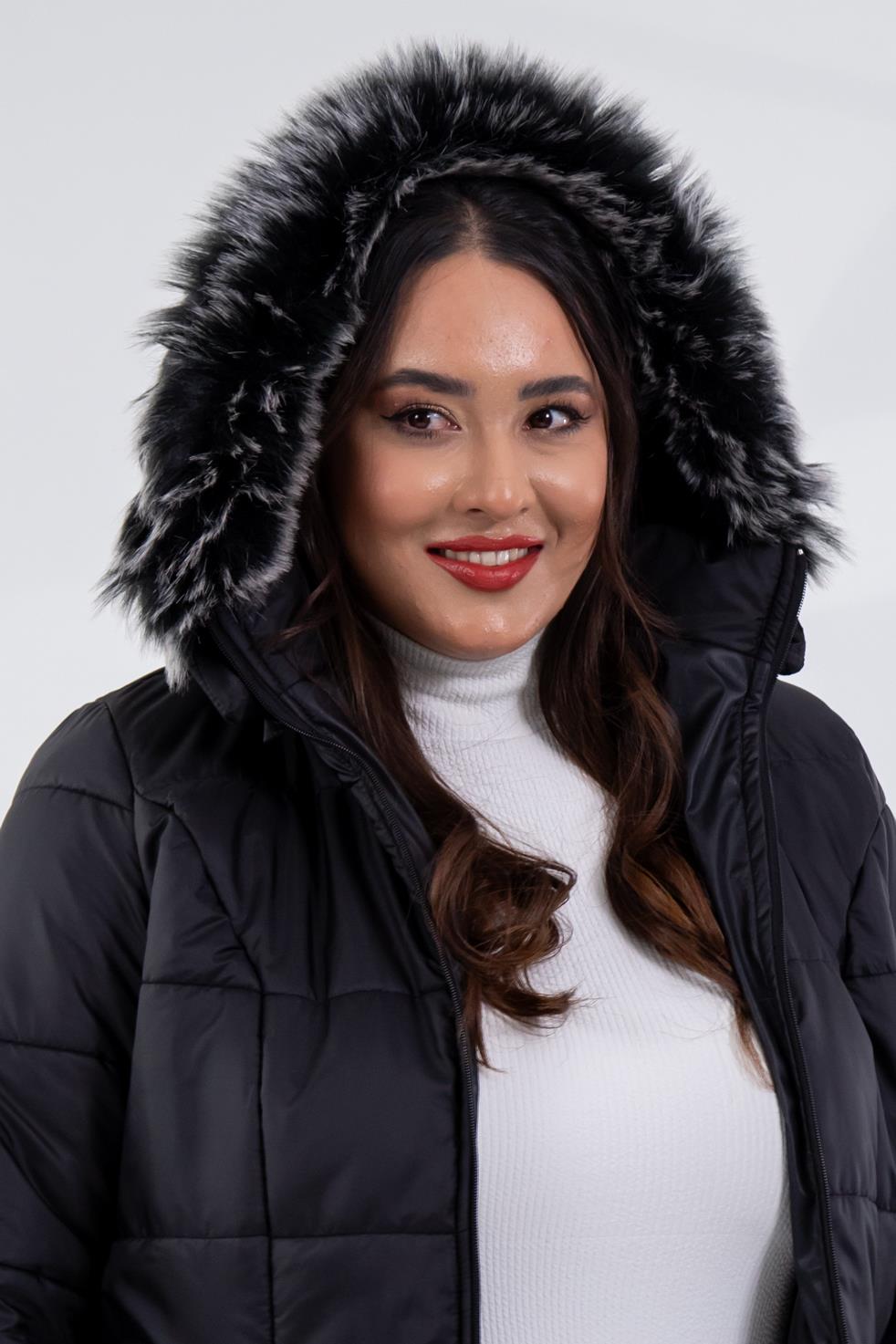 Büyük Beden 132334 Şapkası  Kürklü Mont  Siyah