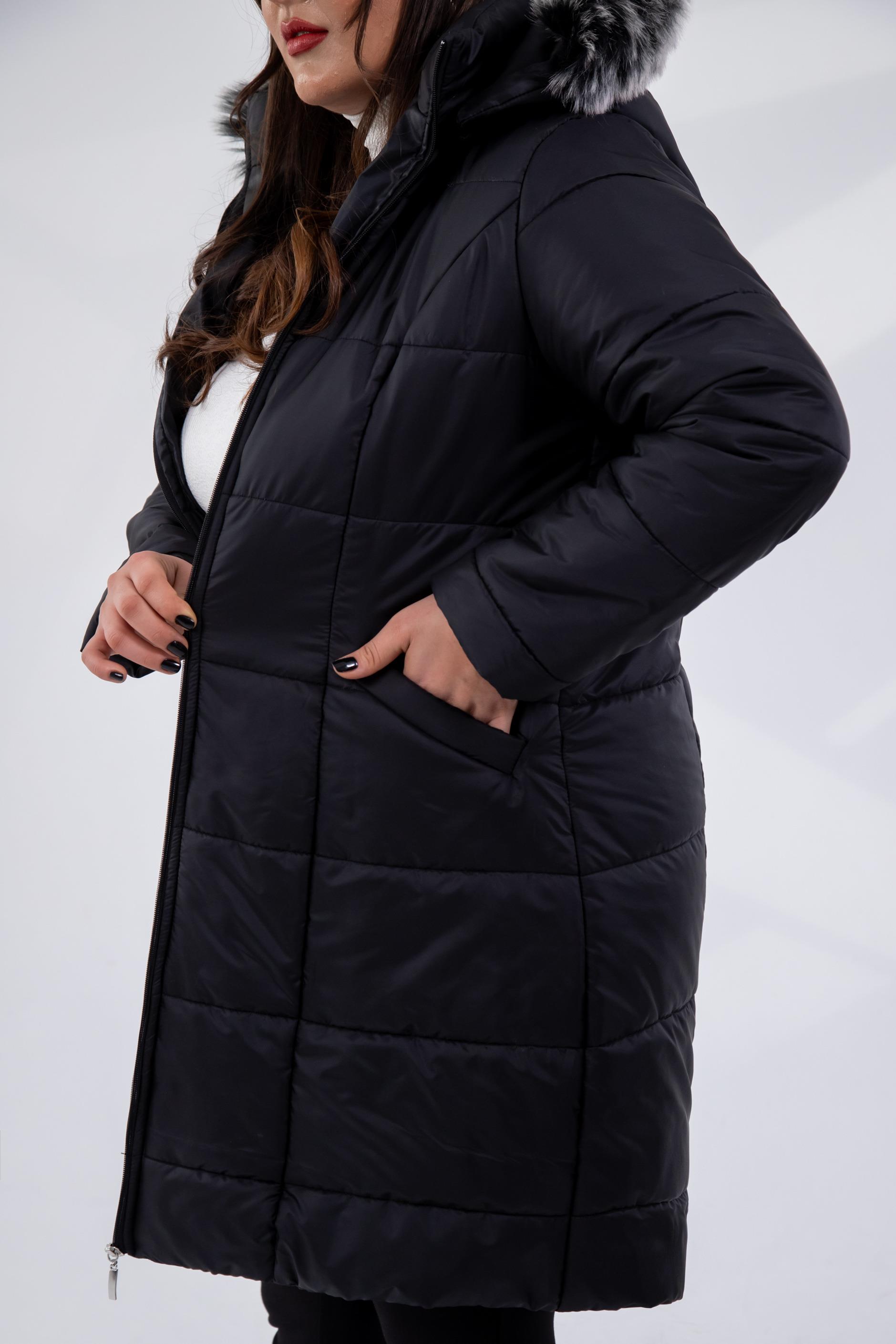 Büyük Beden 132334 Şapkası  Kürklü Mont  Siyah