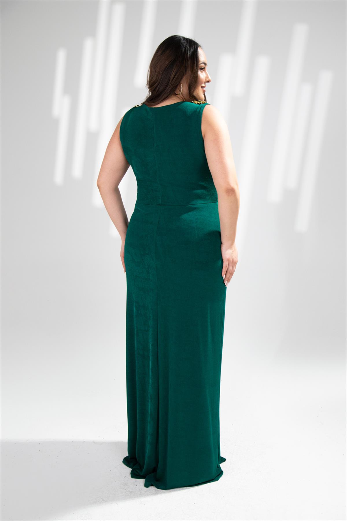 Büyük Beden 142006 Zincir Detaylı Abiye  Yeşil