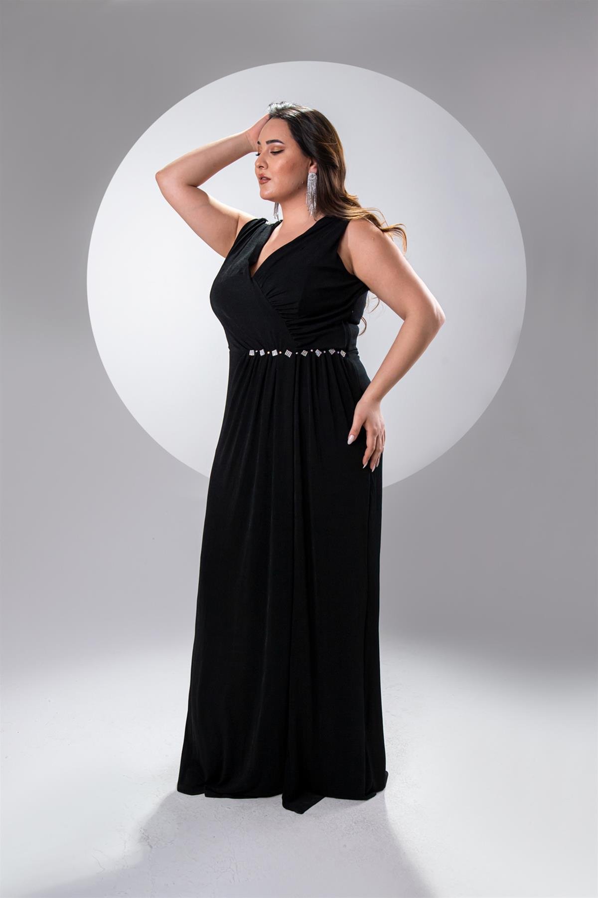 Büyük Beden 142007 Taş Detaylı Abiye Siyah