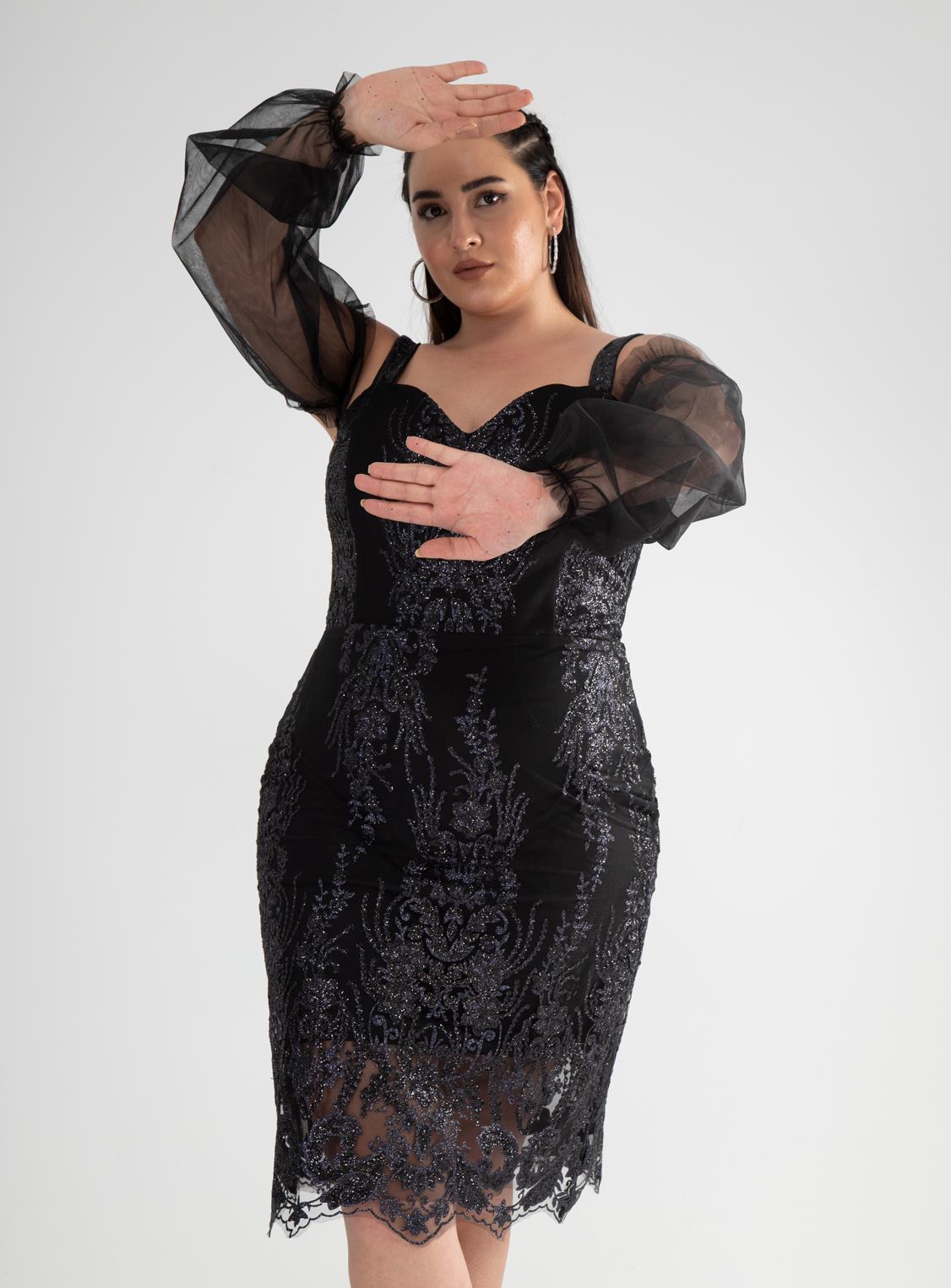 Büyük Beden 142010 Askılı Taşlı  Abiye  Siyah