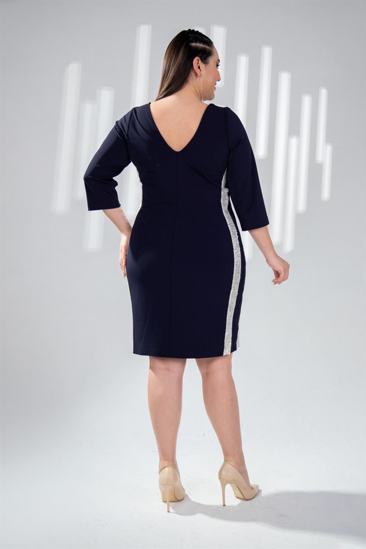 Büyük Beden 142013 Pul Payetli Abiye  Lacivert