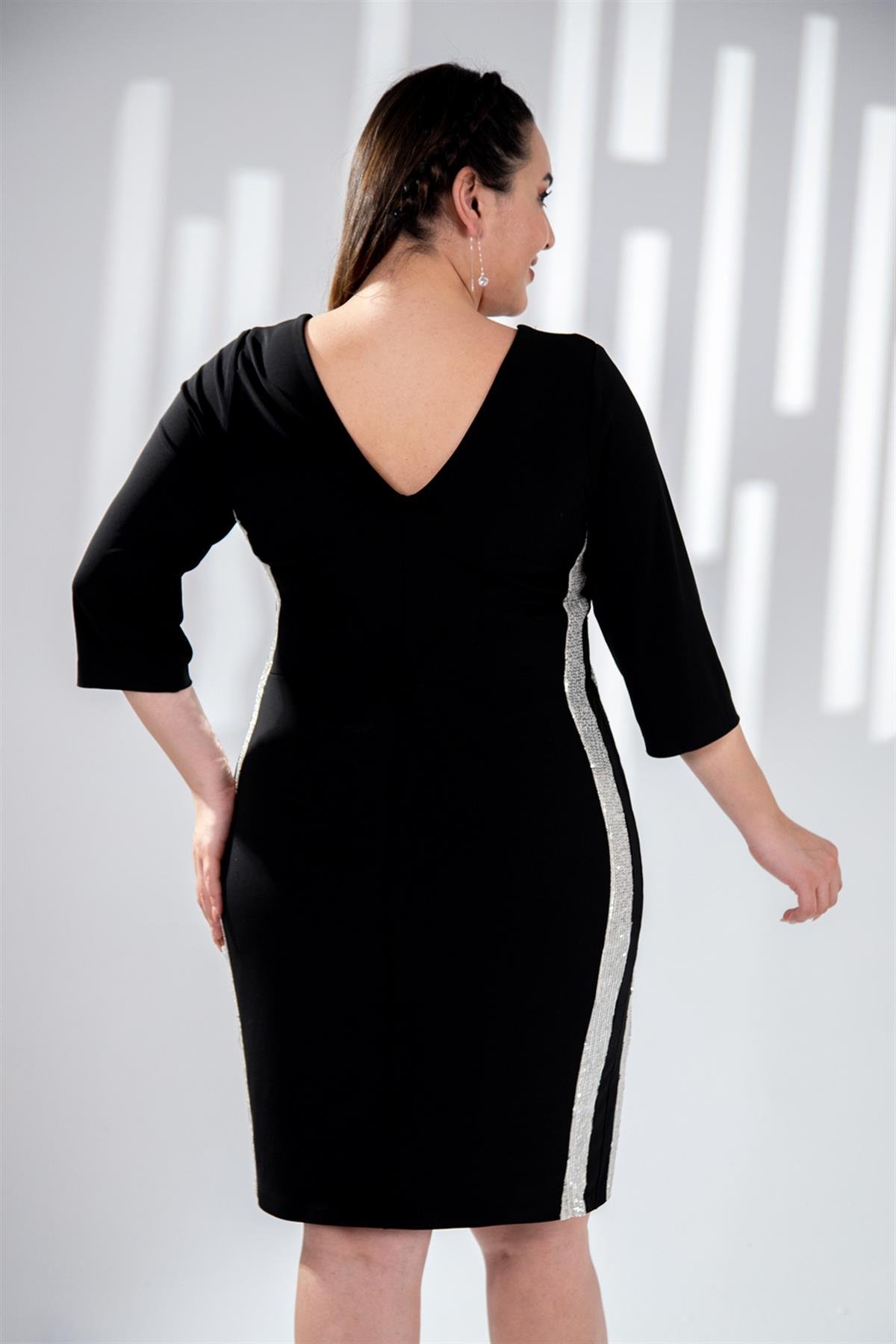 Büyük Beden 142013 Pul Payetli Abiye  Siyah