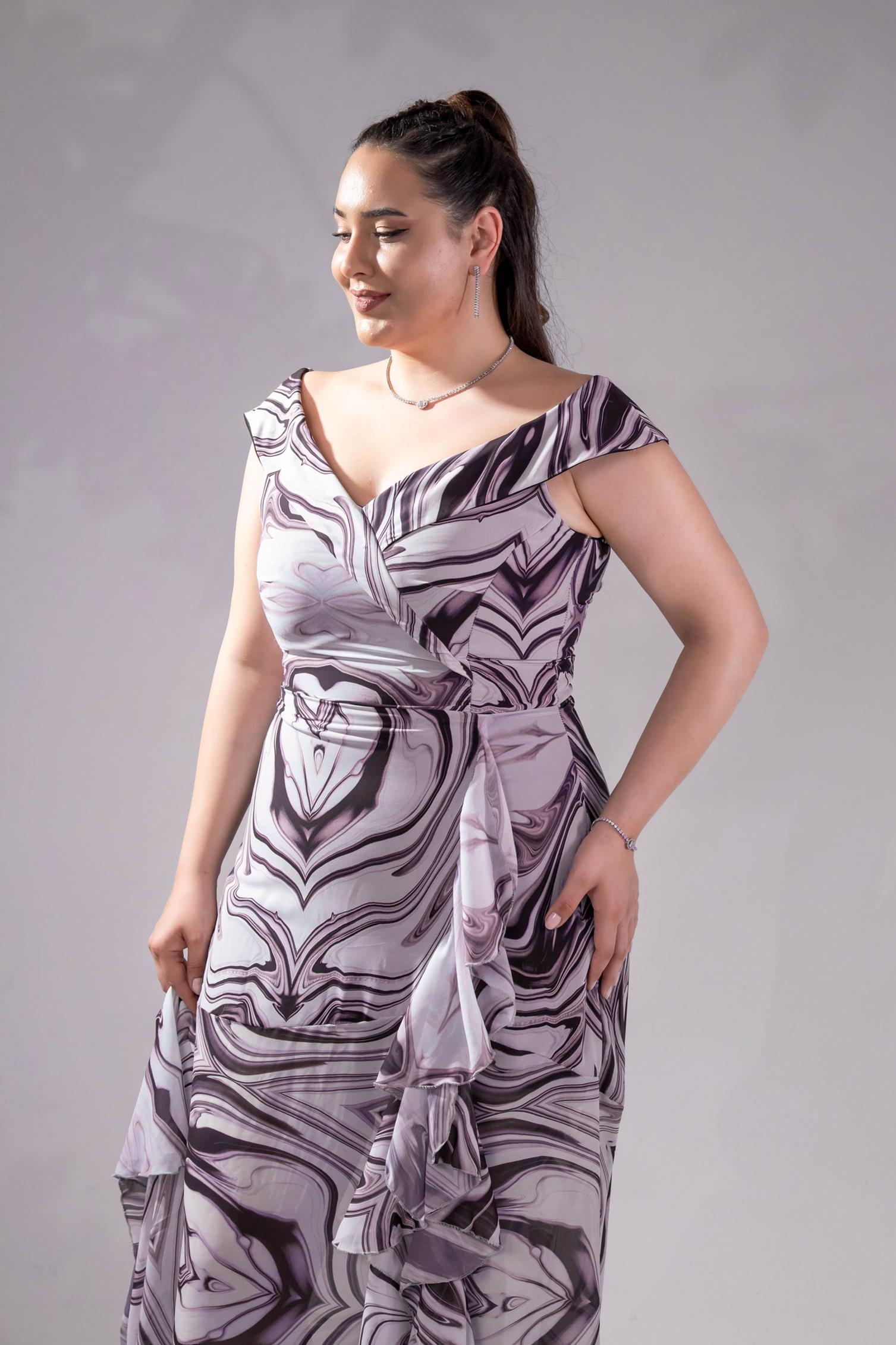 Büyük Beden 142015 Desenli Şifon Abiye Pembe