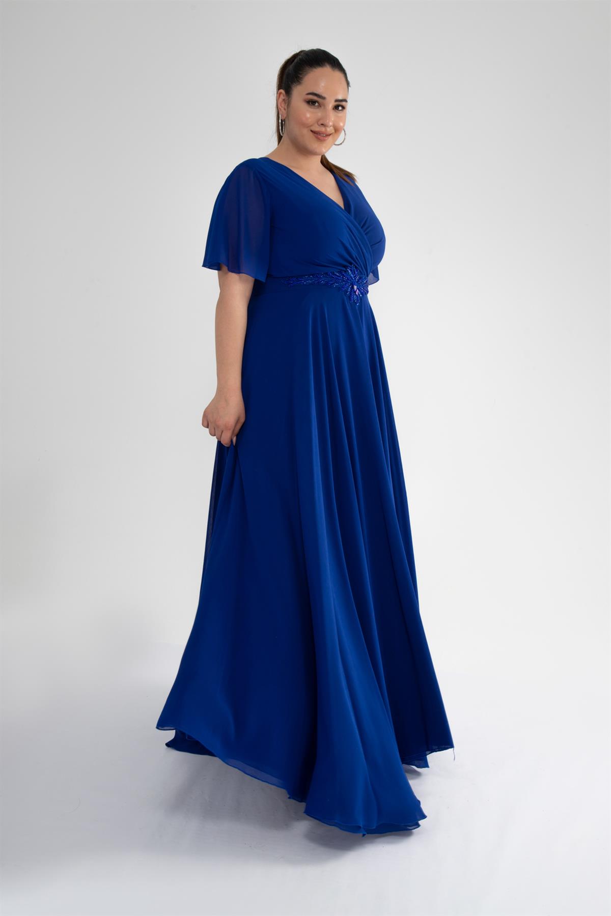 Büyük Beden 142018 Beli Aplik İşleme Abiye  Saks