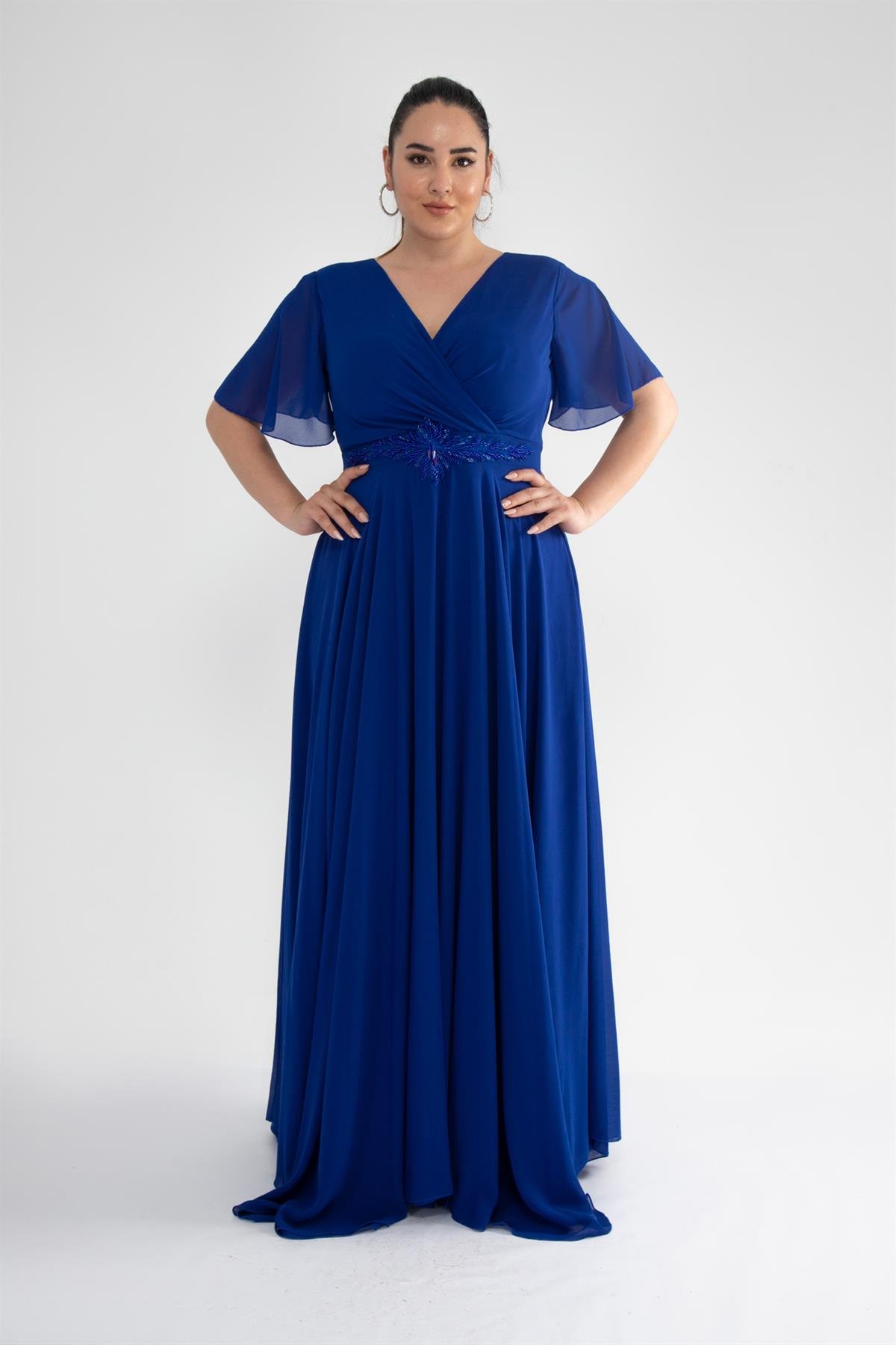 Büyük Beden 142018 Beli Aplik İşleme Abiye  Saks