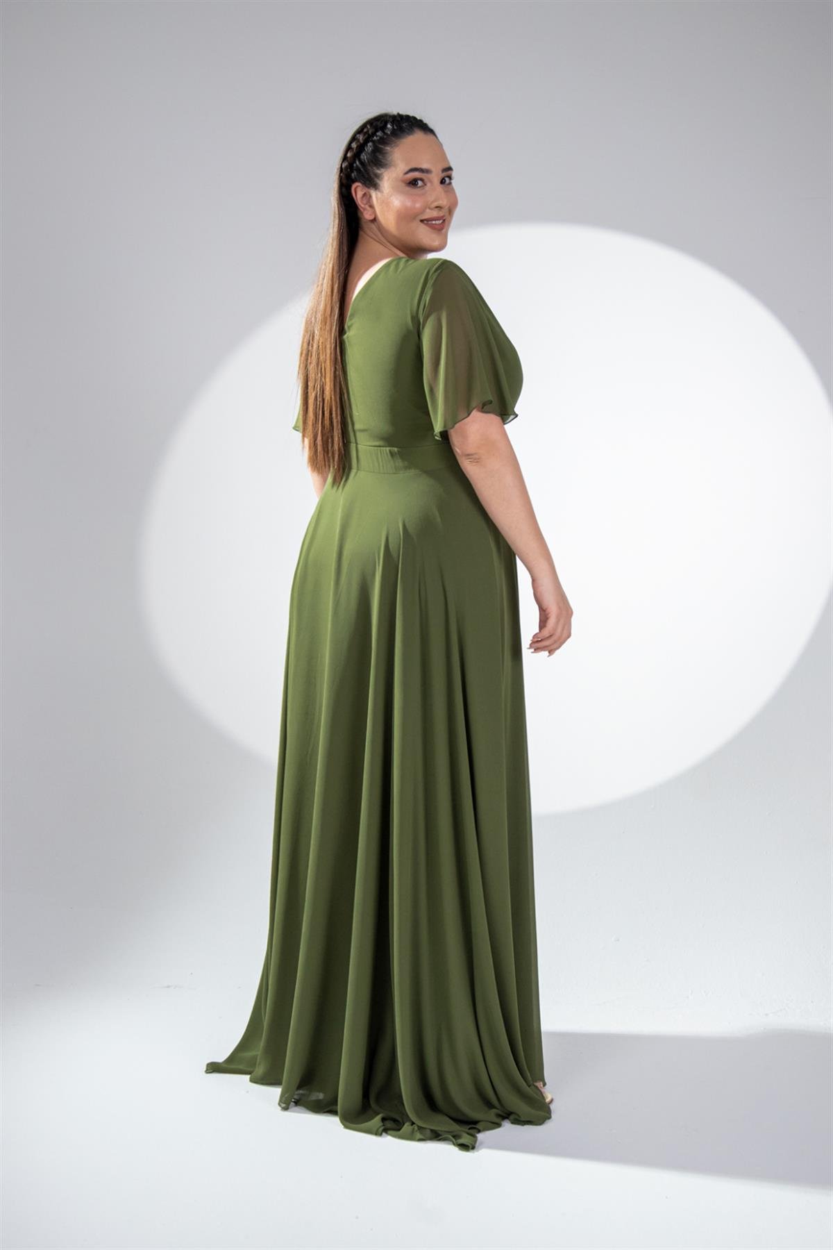 Büyük Beden 142018 Beli Aplik İşleme Abiye  Yeşil