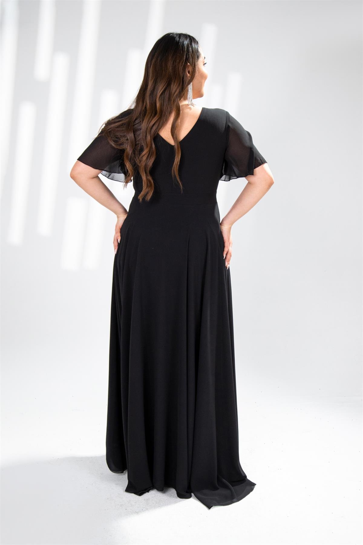 Büyük Beden 142018 Beli Aplik İşleme Abiye  Siyah