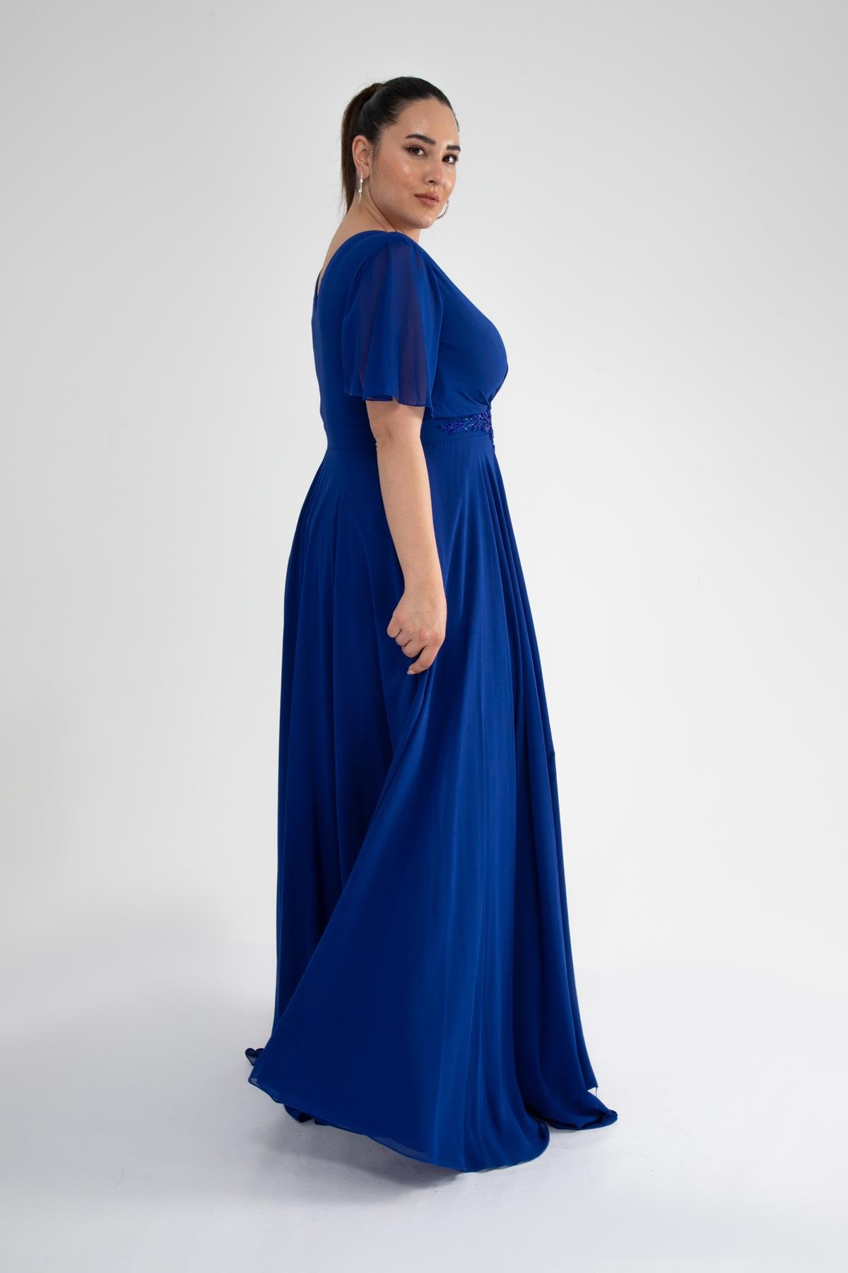 Büyük Beden 142018 Beli Aplik İşleme Abiye  Saks