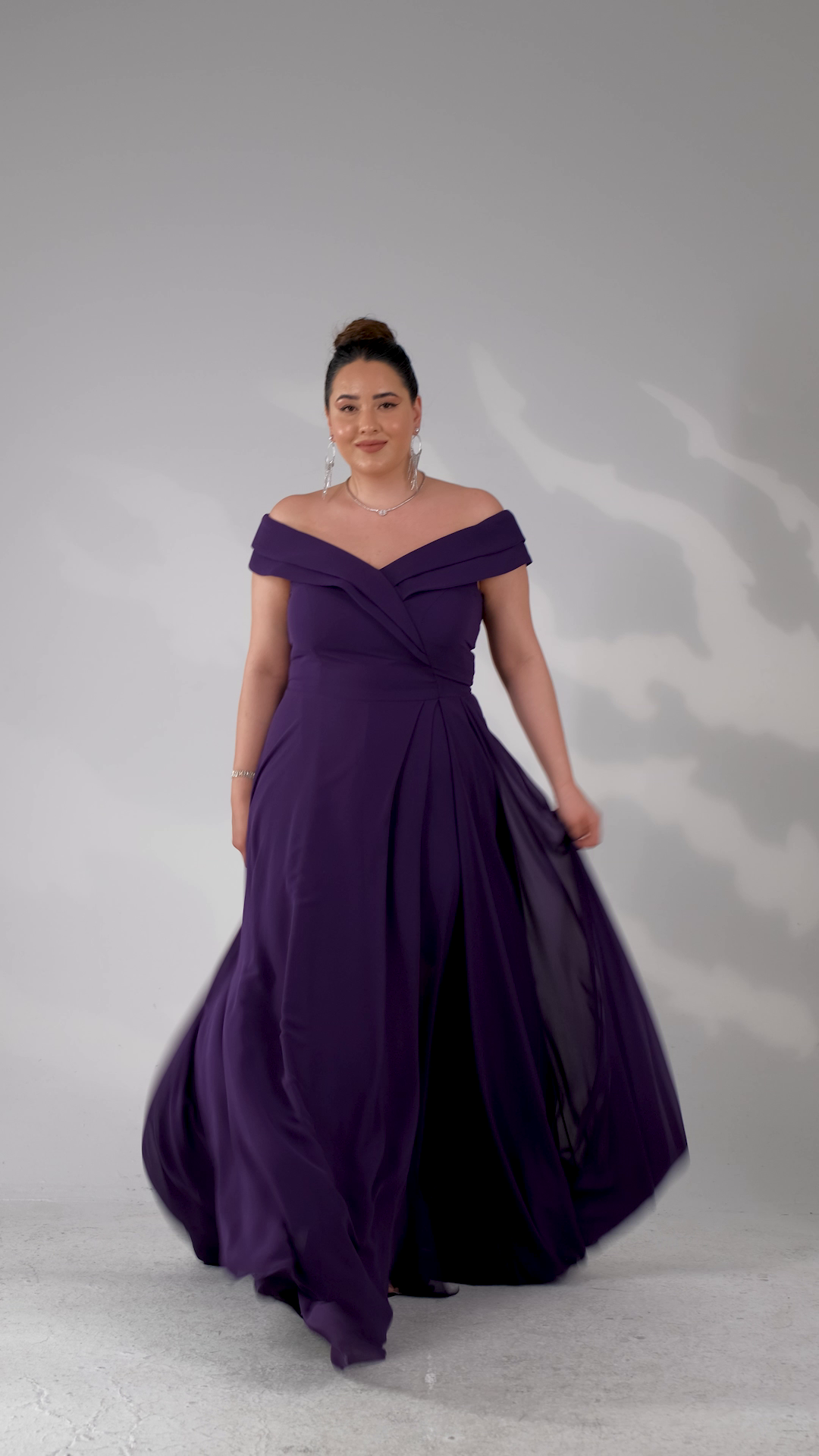 Büyük Beden 142038 Kruvaze Yaka Uzun Abiye  Mürdüm