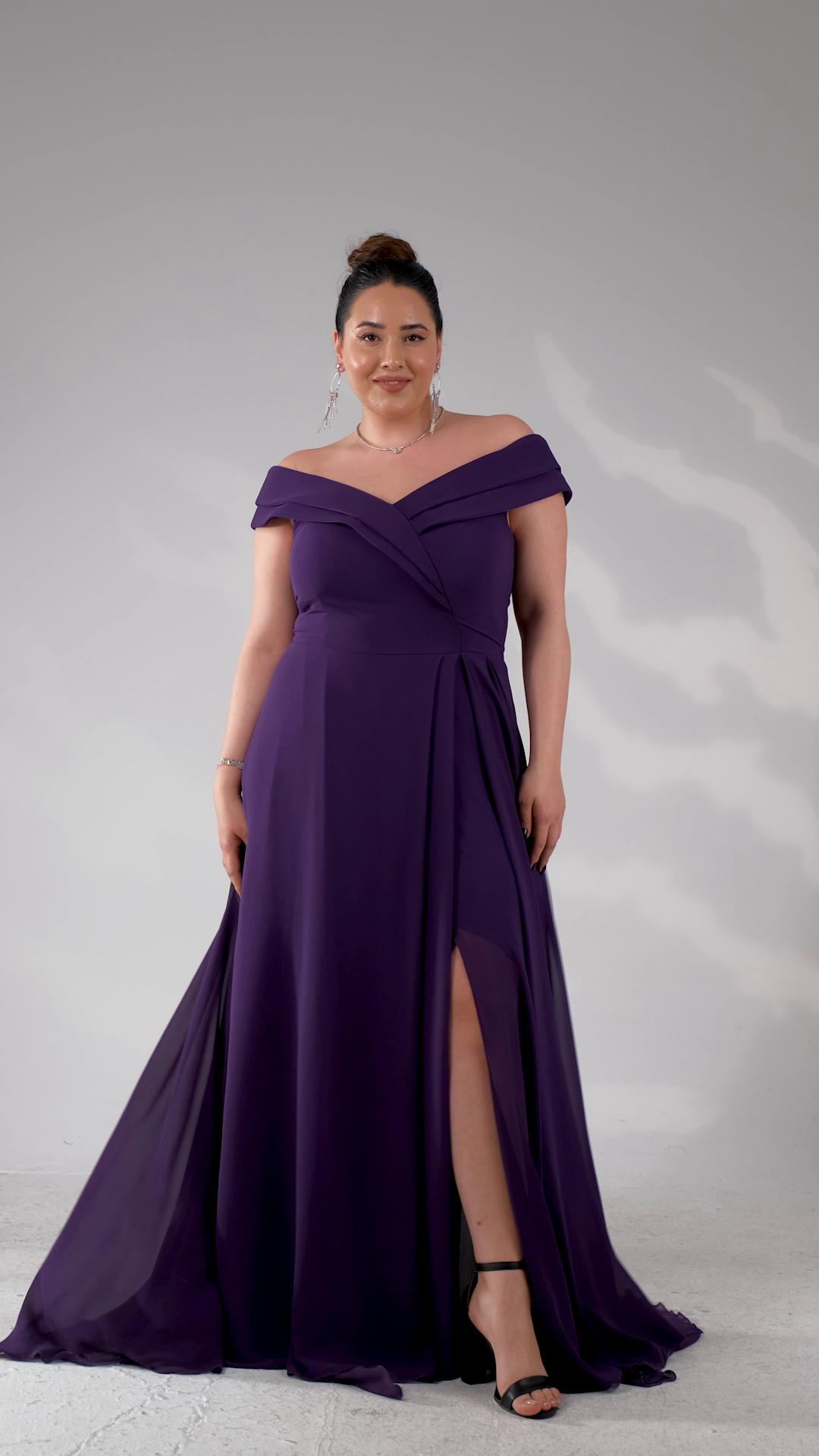 Büyük Beden 142038 Kruvaze Yaka Uzun Abiye  Mürdüm