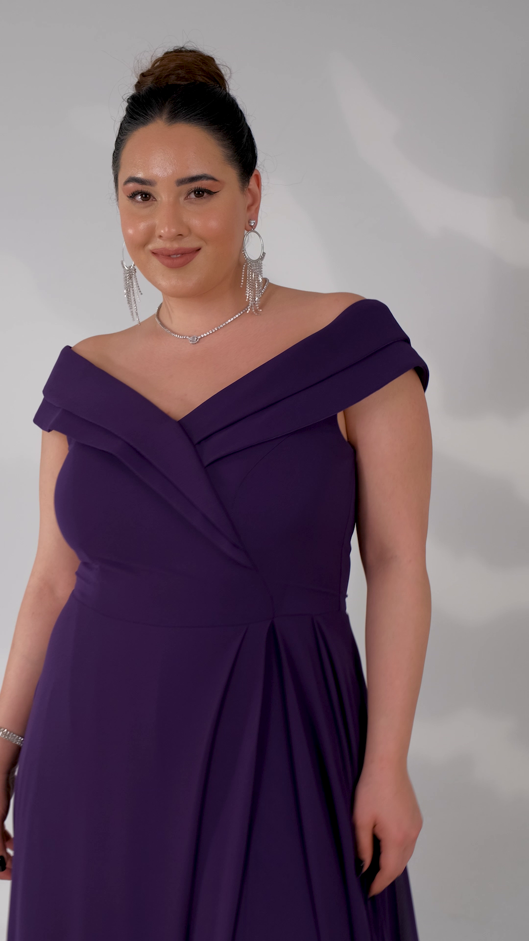 Büyük Beden 142038 Kruvaze Yaka Uzun Abiye  Mürdüm