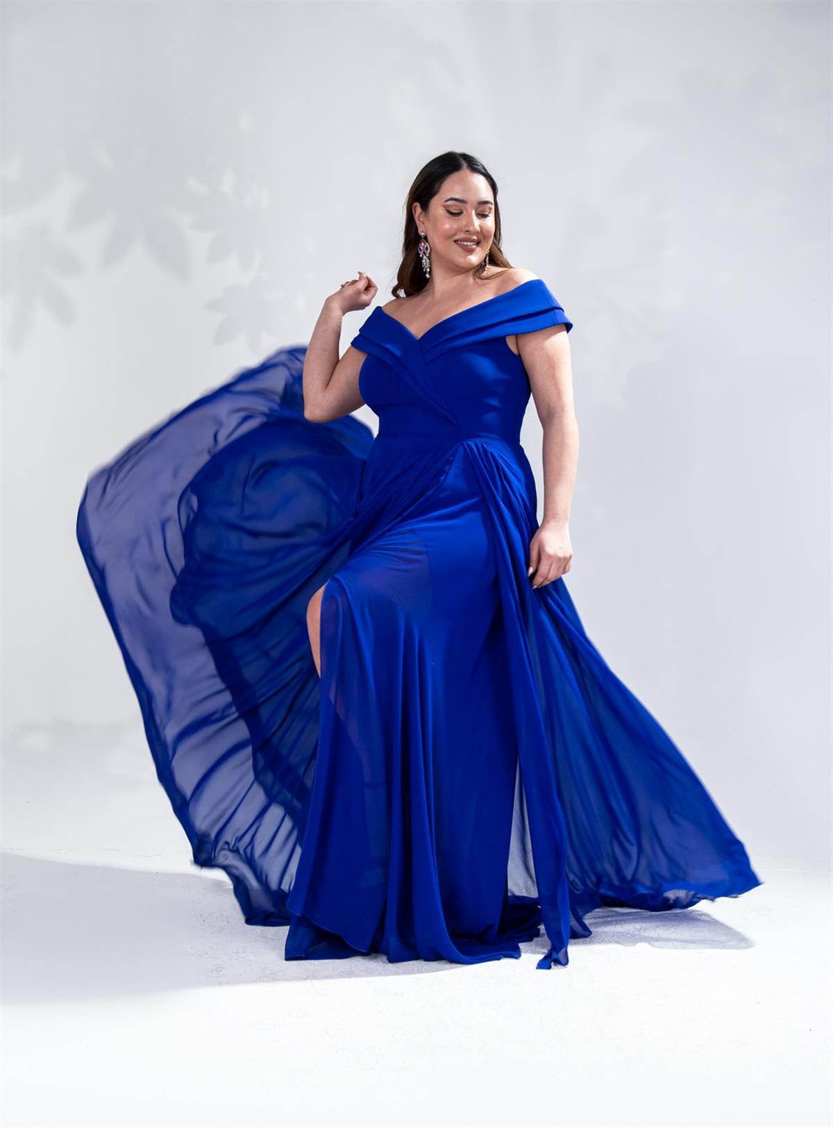 Büyük Beden 142038 Kruvaze Yaka Uzun Abiye  Saks