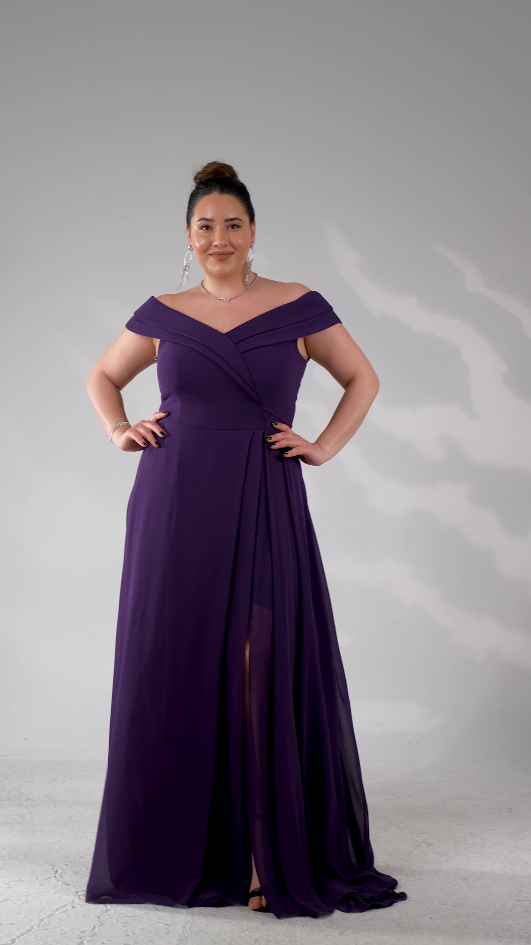 Büyük Beden 142038 Kruvaze Yaka Uzun Abiye  Mürdüm