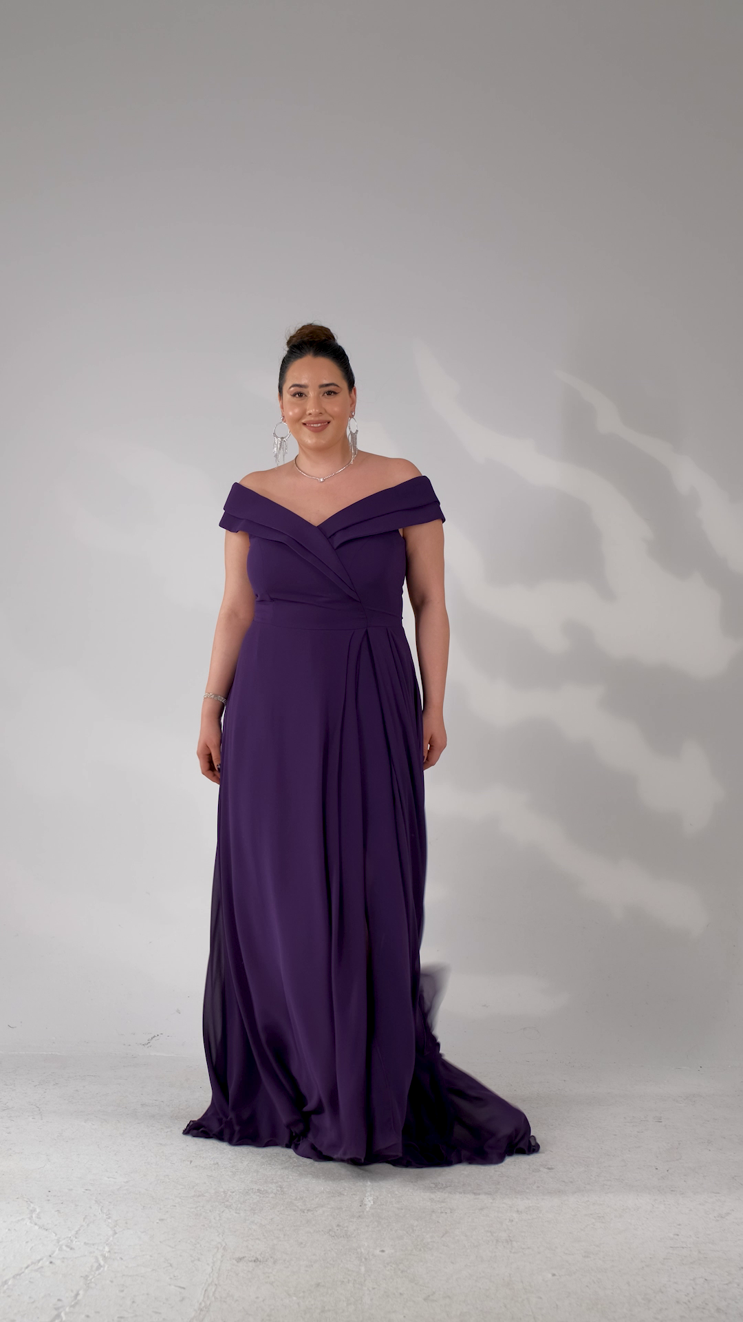 Büyük Beden 142038 Kruvaze Yaka Uzun Abiye  Mürdüm