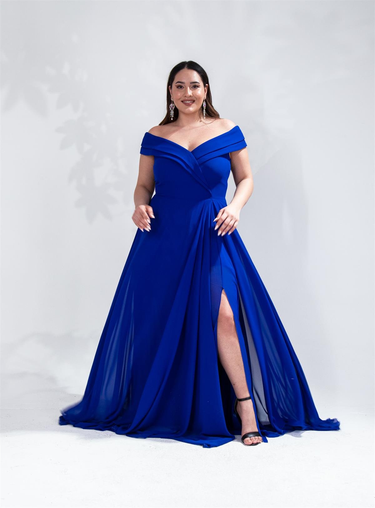 Büyük Beden 142038 Kruvaze Yaka Uzun Abiye  Saks