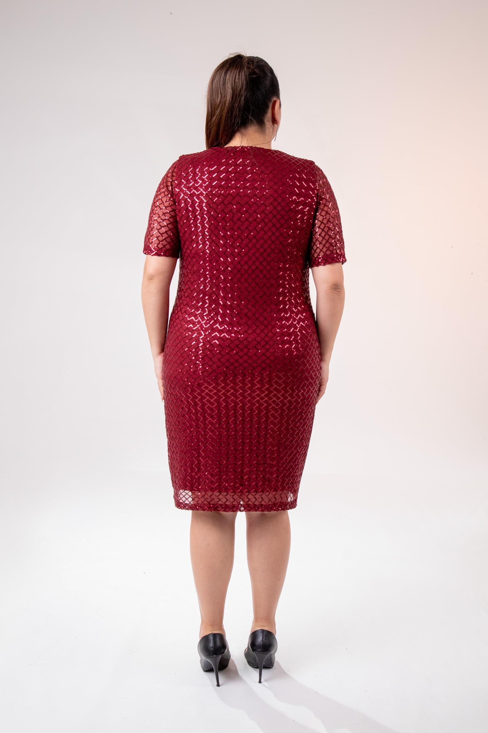 Büyük Beden 14223241 V Yaka Abiye Elbise Bordo