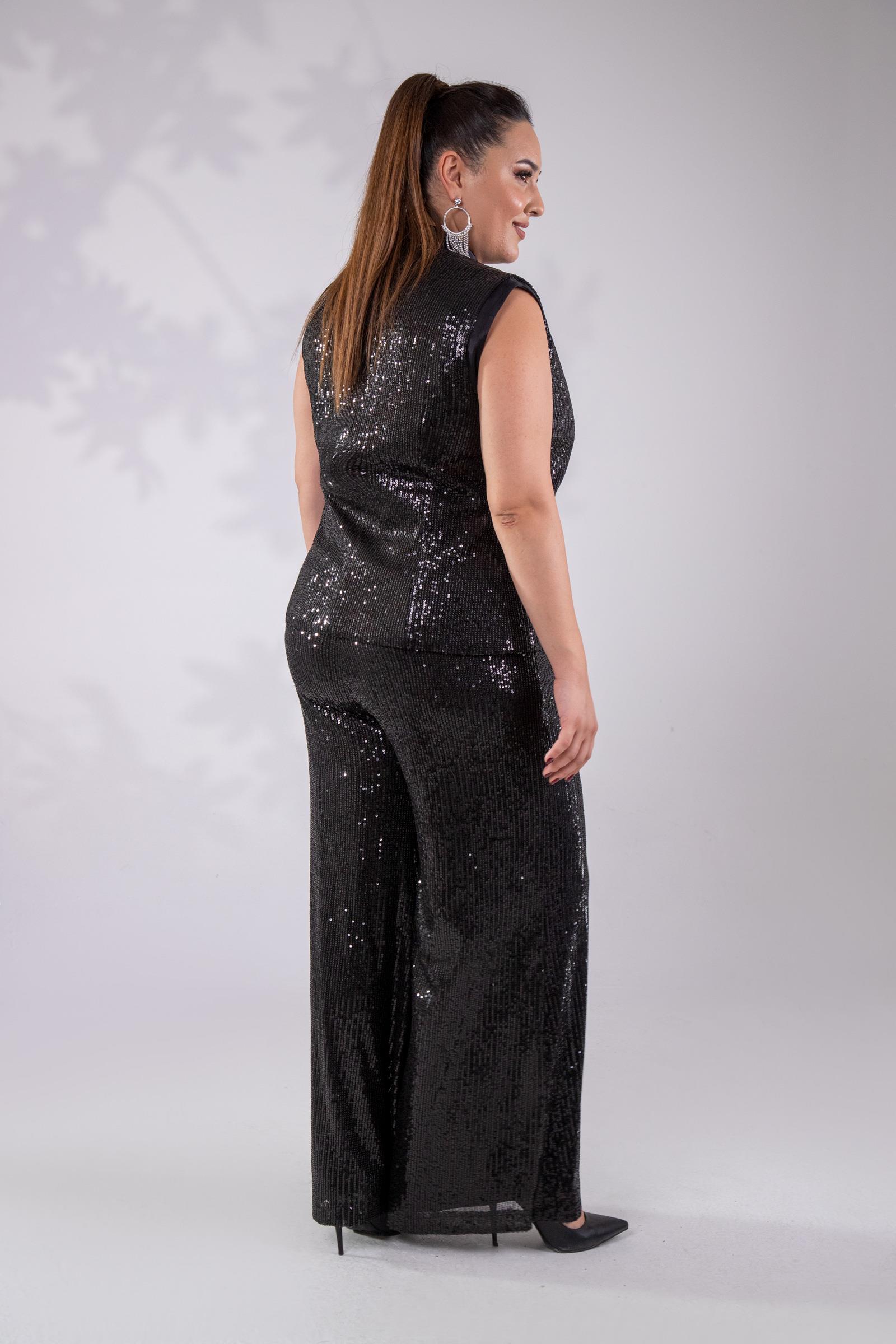 Büyük Beden 142396 Pulpayetli Yelek Siyah