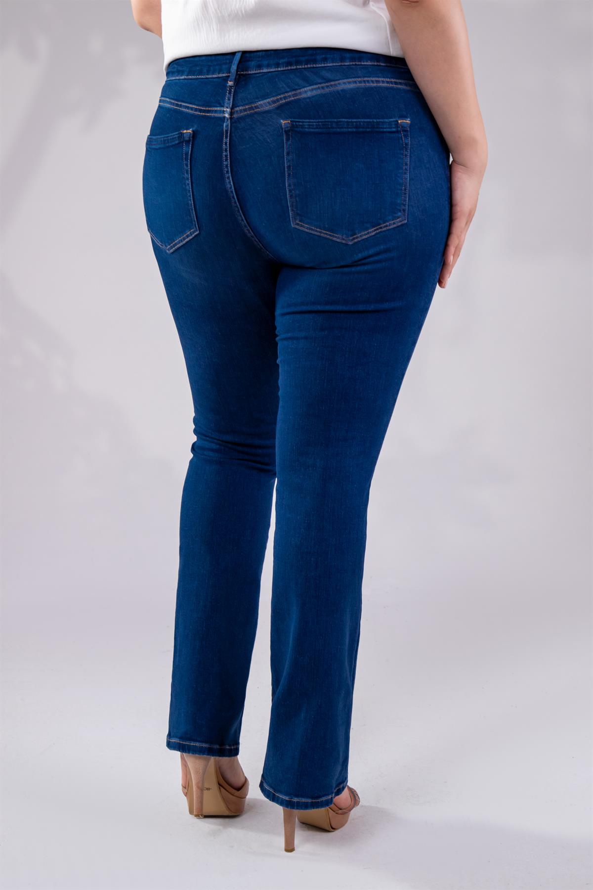 Büyük Beden 210075 Yarım İspanyol Paça Denim Pantolon  Lacivert