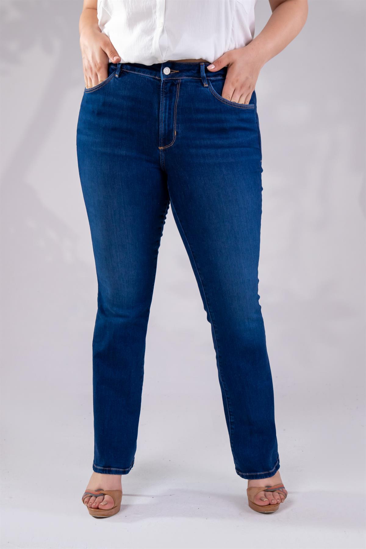 Büyük Beden 210075 Yarım İspanyol Paça Denim Pantolon  Lacivert