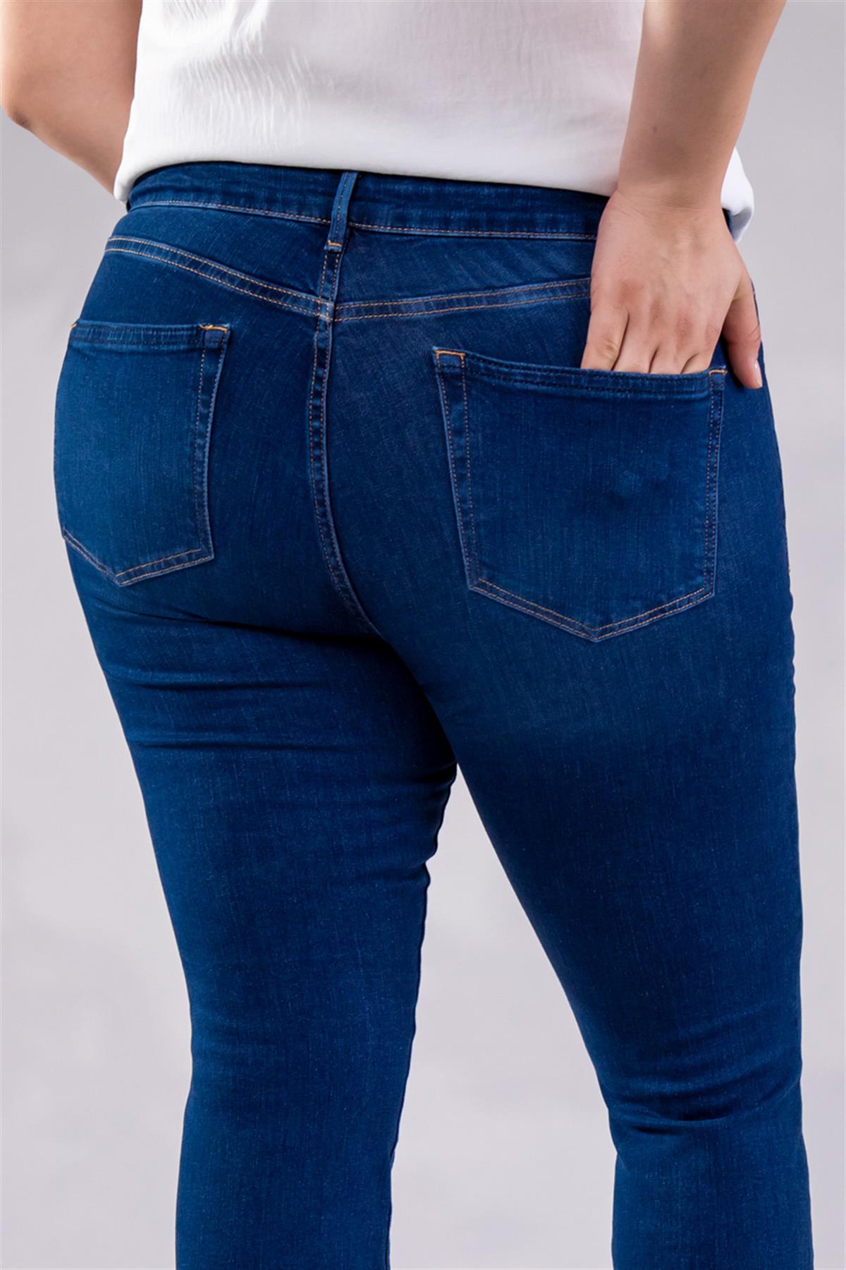 Büyük Beden 210075 Yarım İspanyol Paça Denim Pantolon  Lacivert
