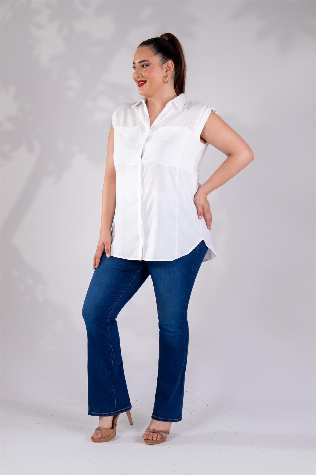Büyük Beden 210075 Yarım İspanyol Paça Denim Pantolon  Lacivert
