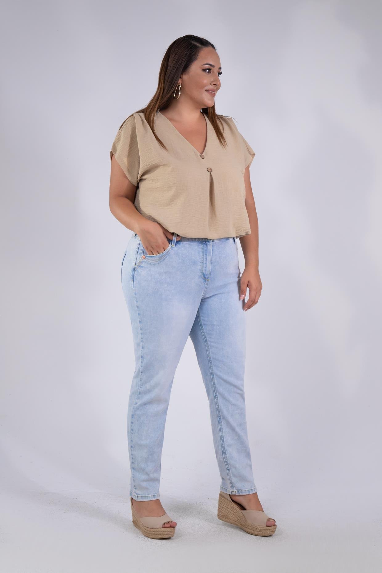 Büyük Beden 210077 Denim Pantolon  Buz Mavi