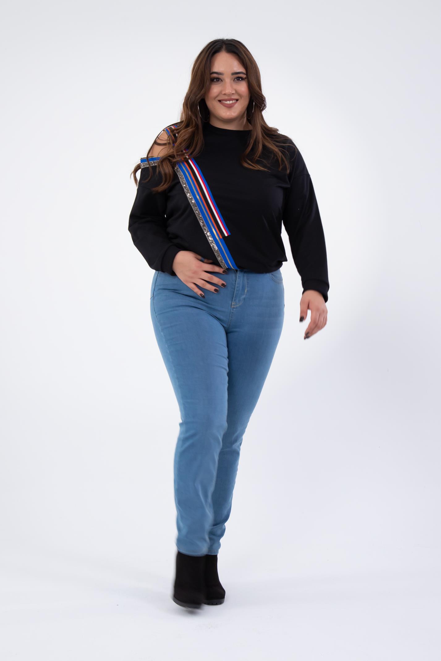 Büyük Beden 210081 Slim Fit Denim Pantolon  Buz Mavi