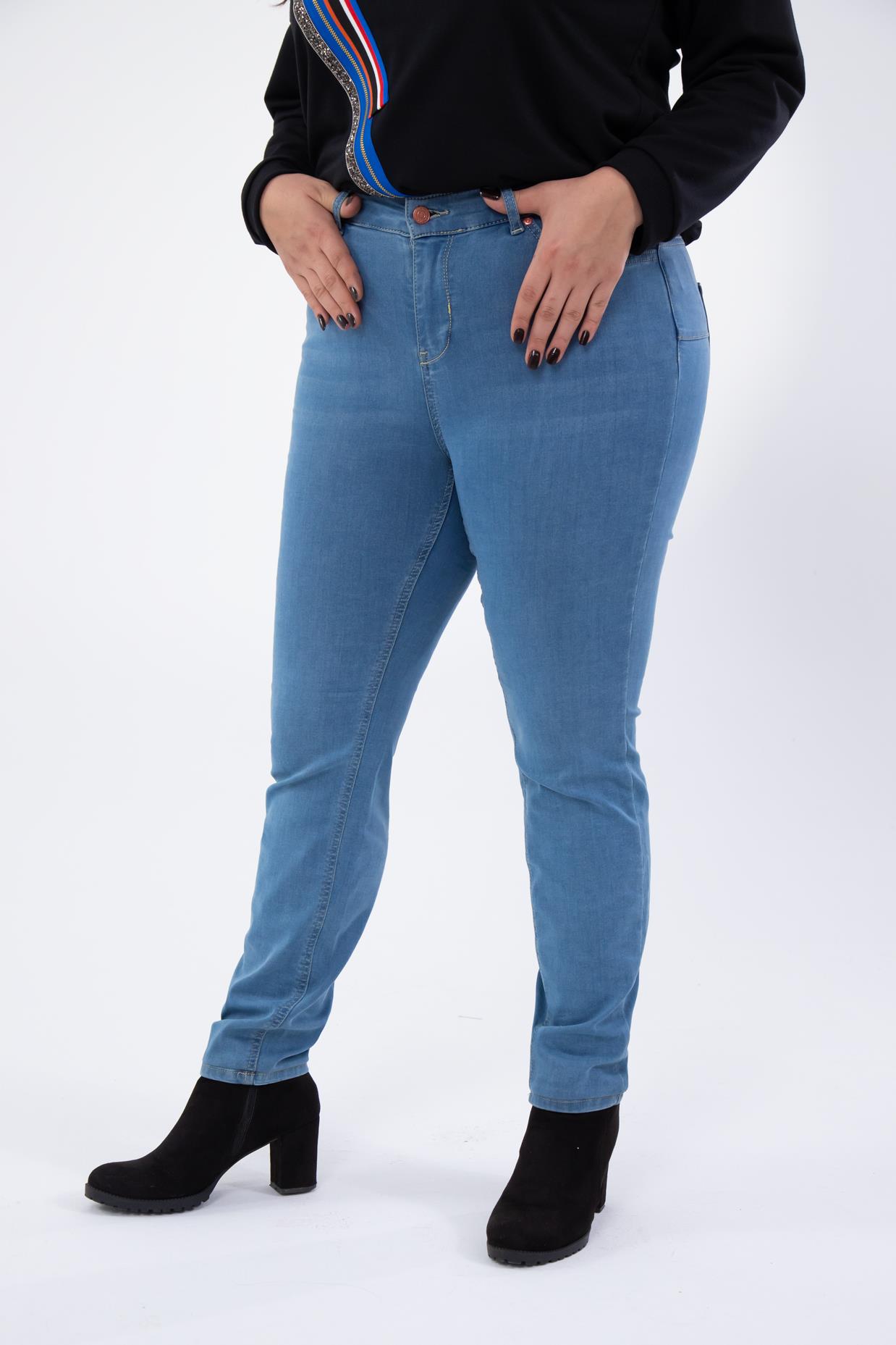 Büyük Beden 210081 Slim Fit Denim Pantolon  Buz Mavi
