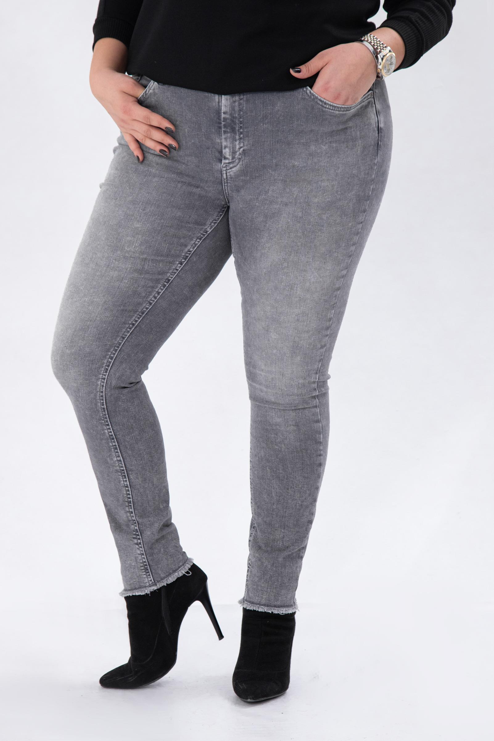 Büyük Beden 210088 Paça Detaylı Denim Pantolon  Gri