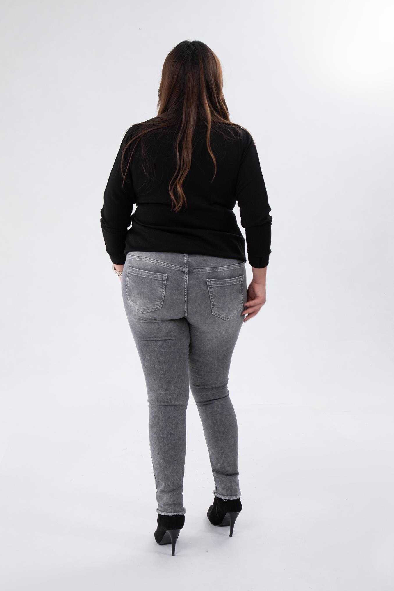 Büyük Beden 210088 Paça Detaylı Denim Pantolon  Gri